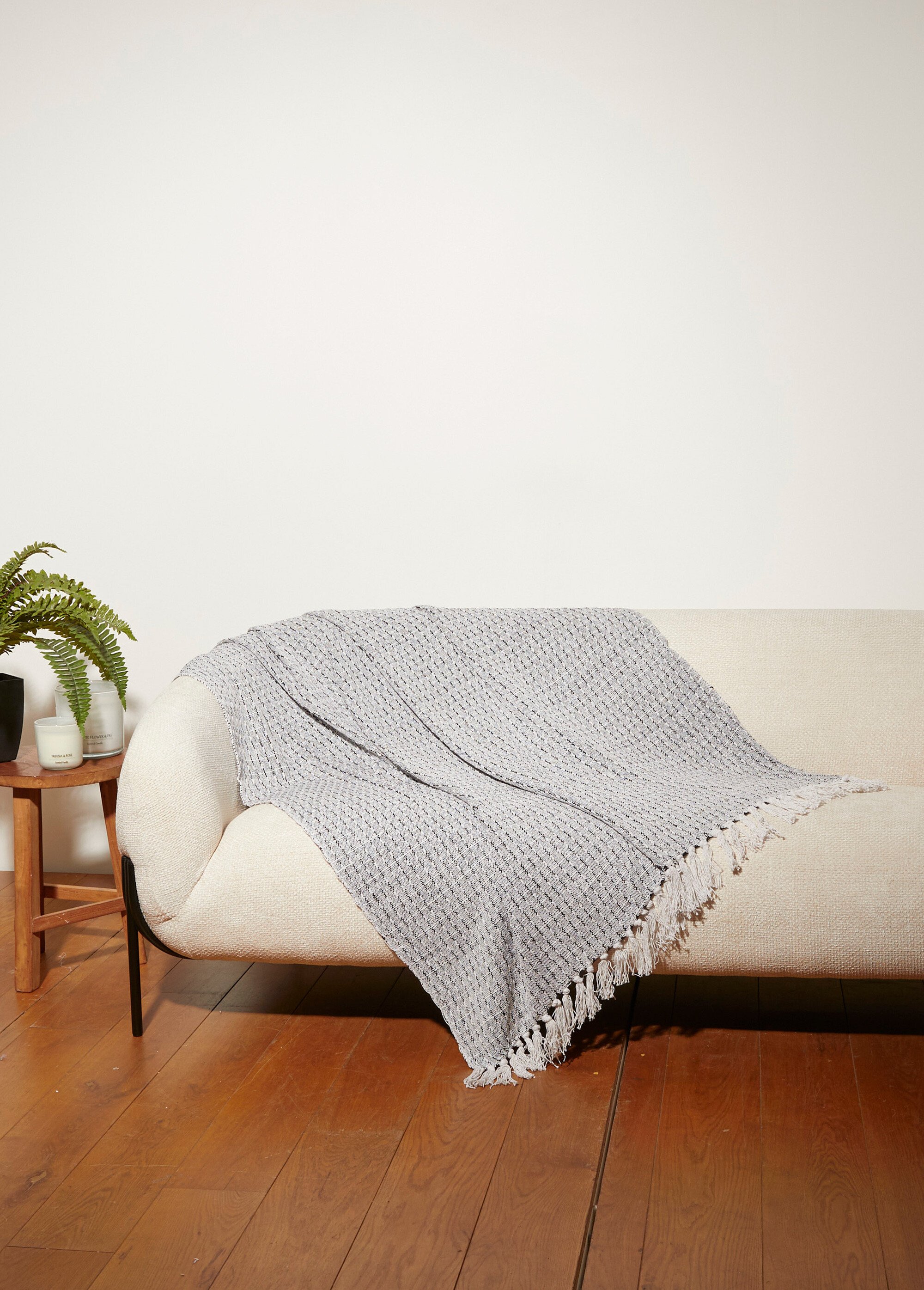 Plaid jacquard tissé main, rectangles Gris COTZZ70306 FA1