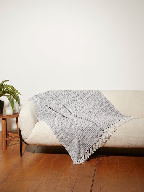 Plaid jacquard tissé main, rectangles Gris COTZZ70306 FA1