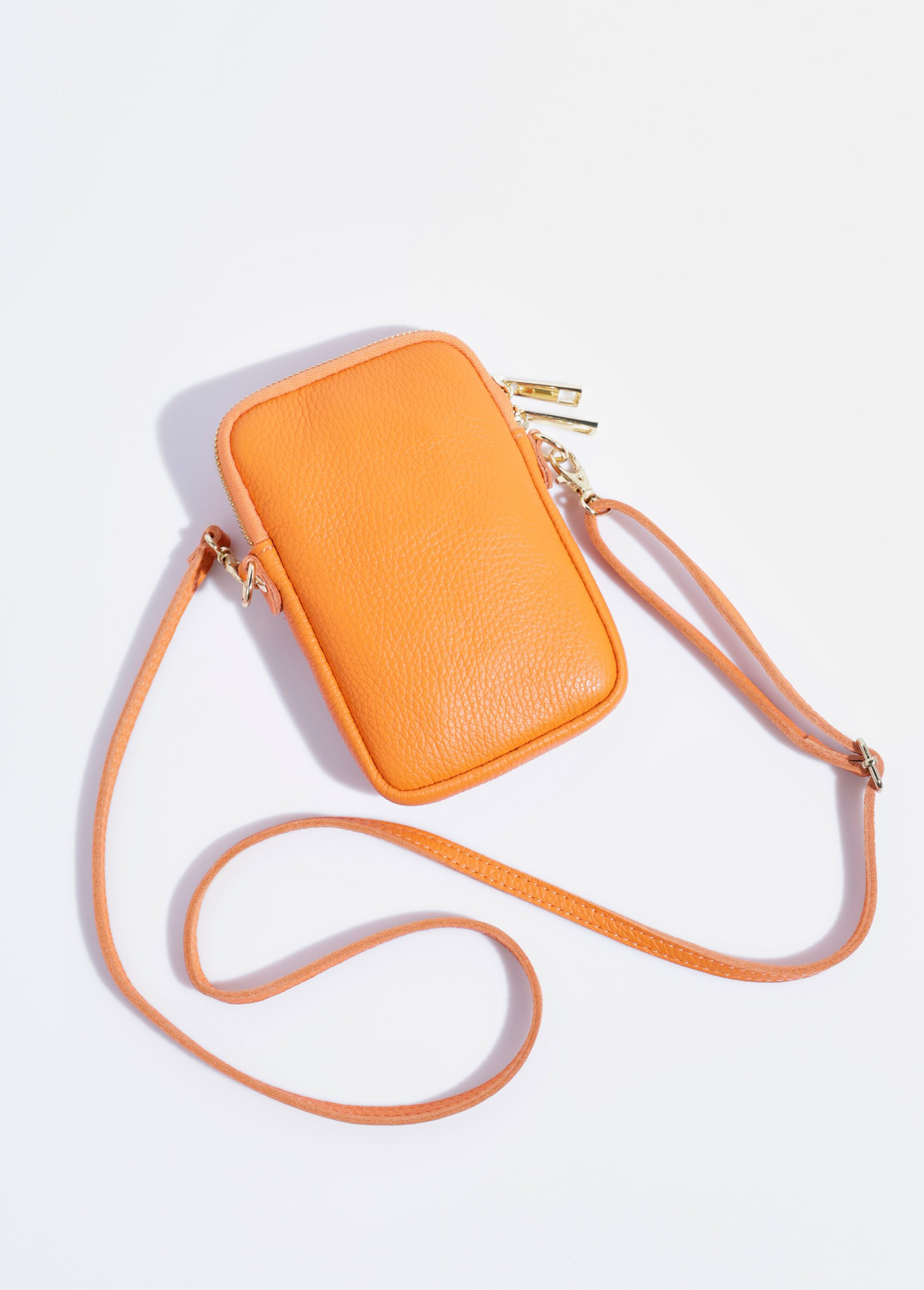 Pochette téléphone zippée en cuir Femme Orange AE-FLZE9013 DO1