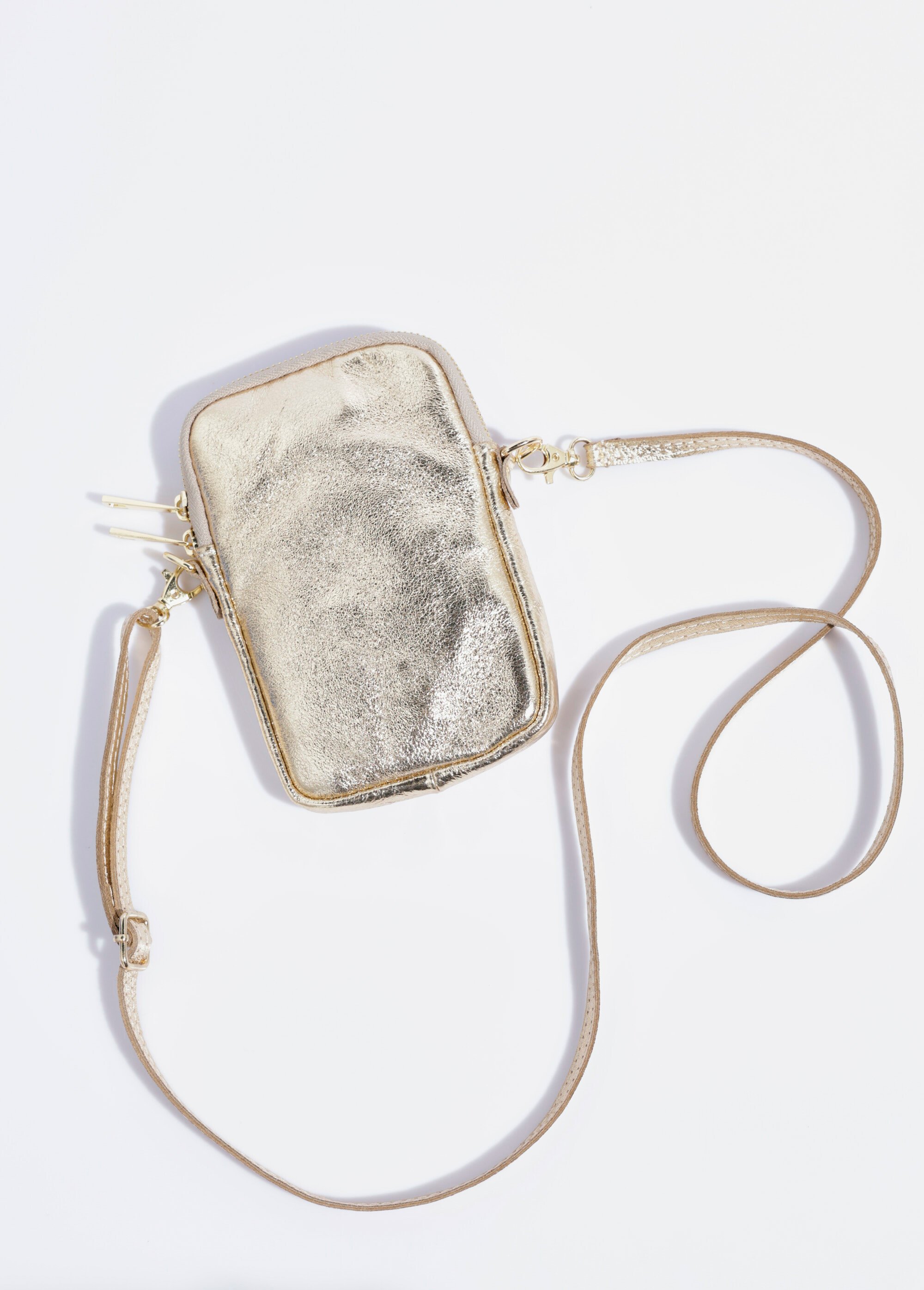 Pochette téléphone zippée en cuir