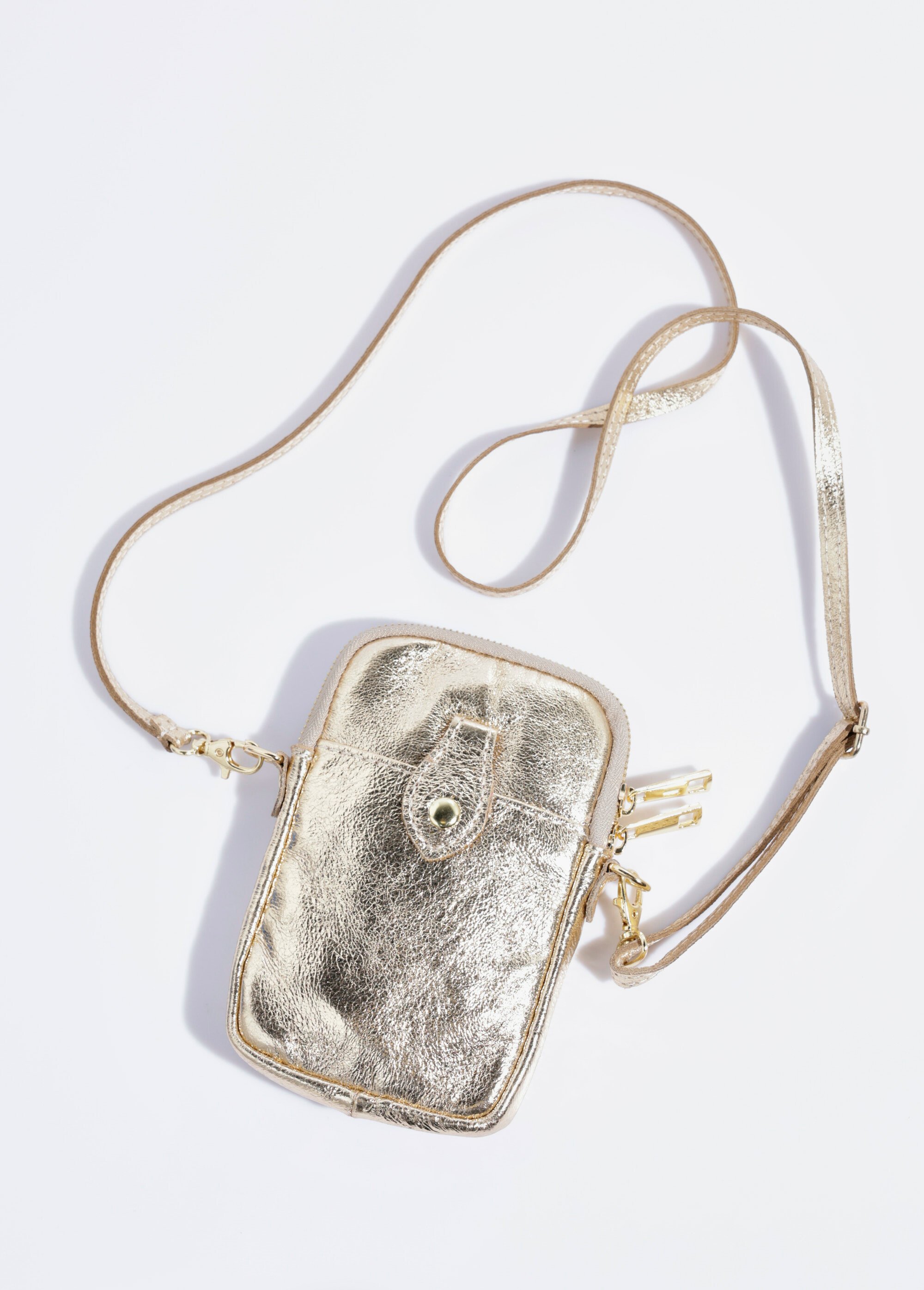 Pochette téléphone zippée en cuir Femme Doré AE-FLZE9013 FA1