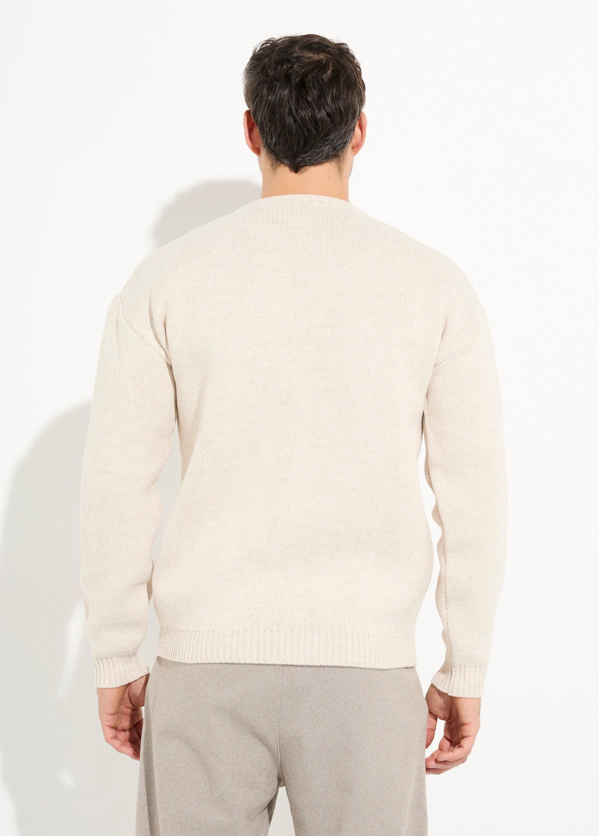 Pull épais en maille avec patch poitrine Homme Beige IKALL061001 DO1