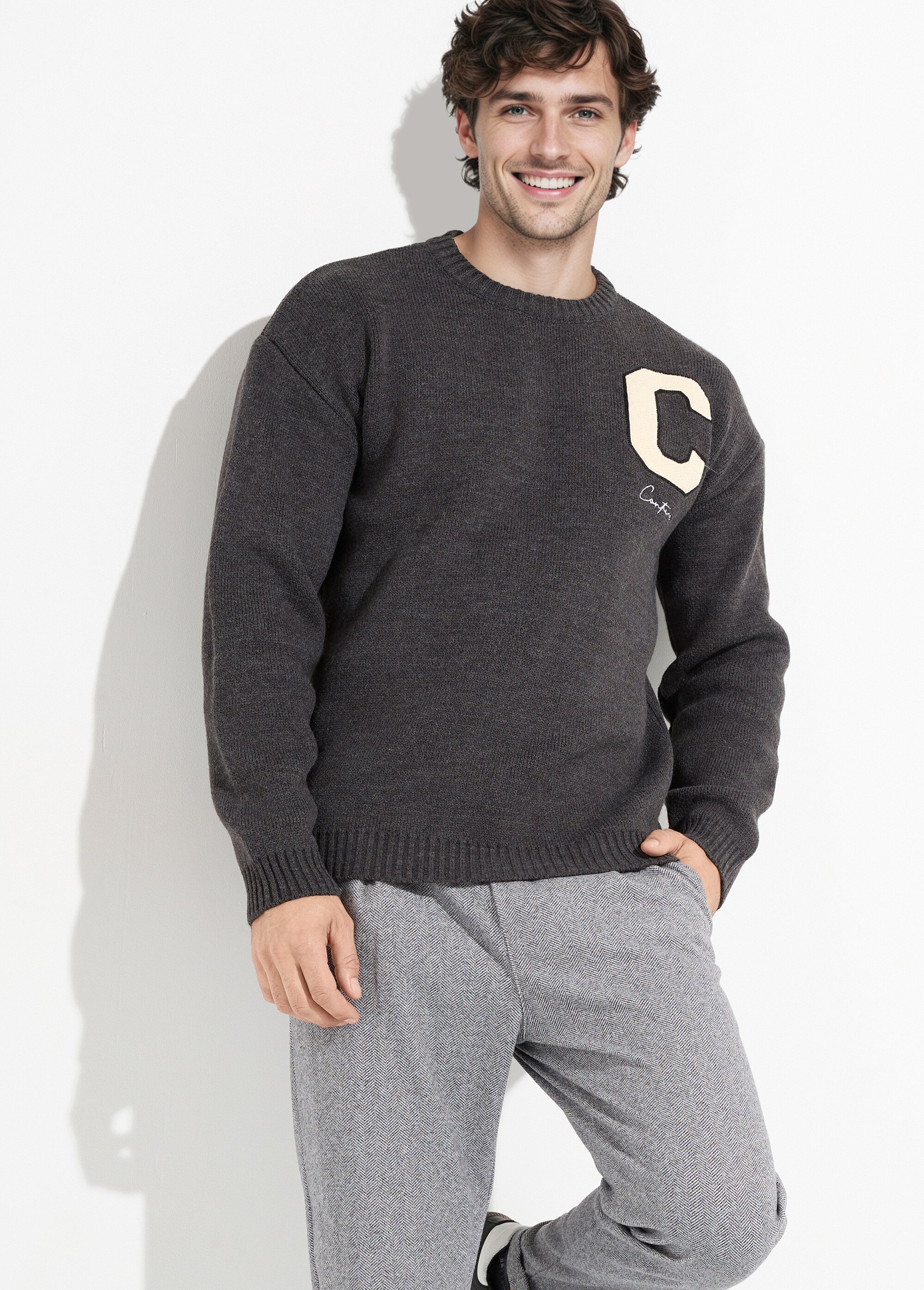 Pull épais en maille avec patch poitrine