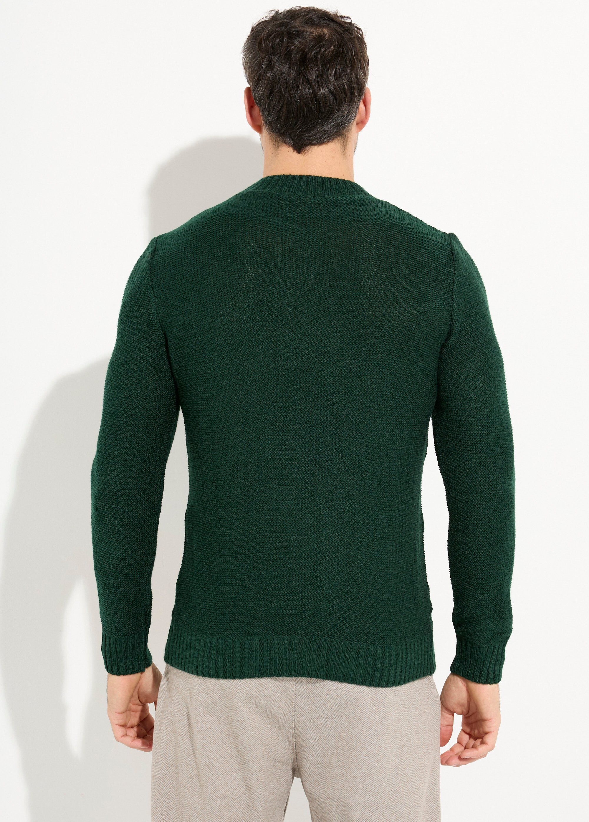 Pull irlandais chaud avec laine col rond Homme Vert DYL2141 DO1