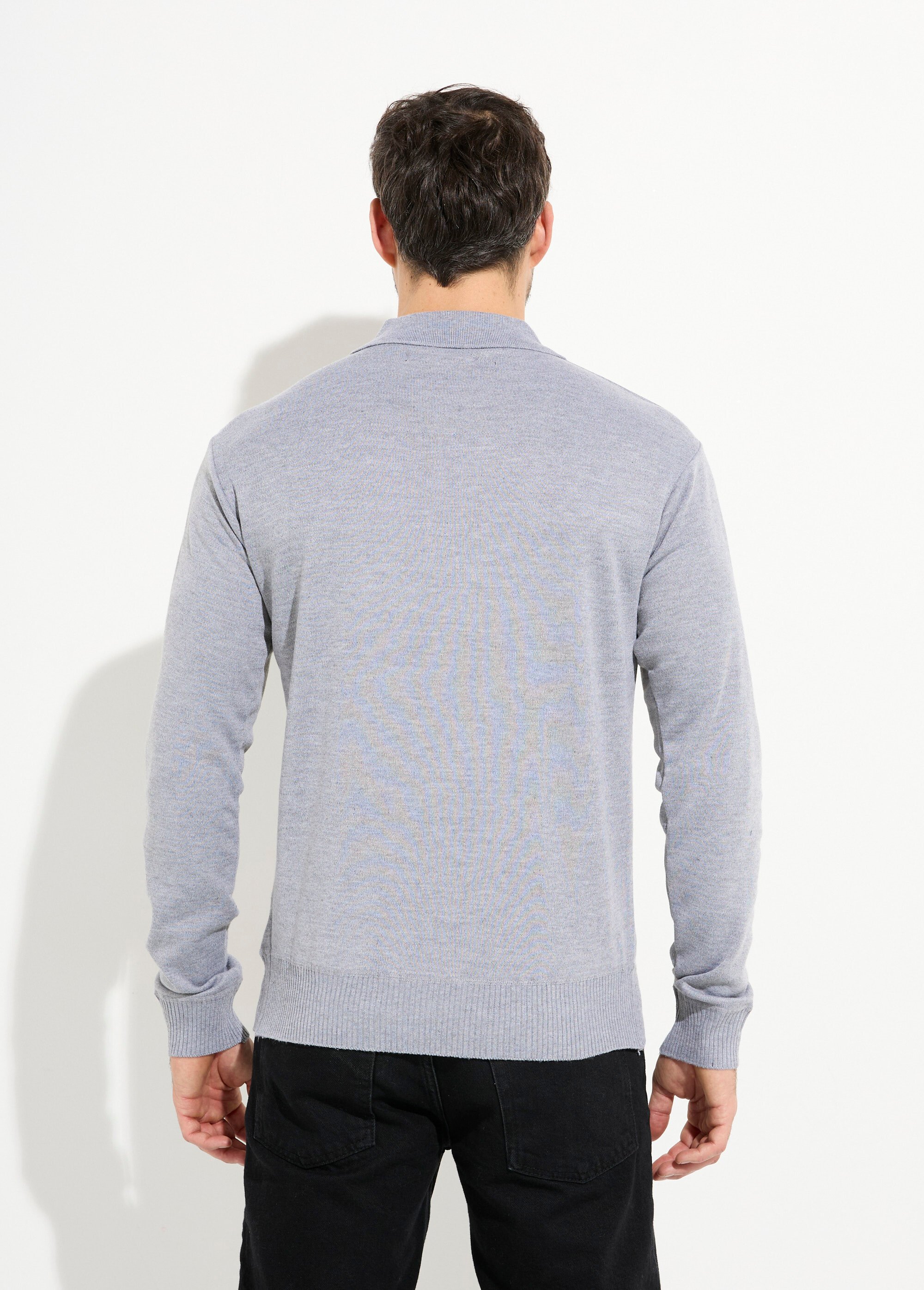 Pull maille fine avec laine et col polo Homme Gris DYL1922 DO1