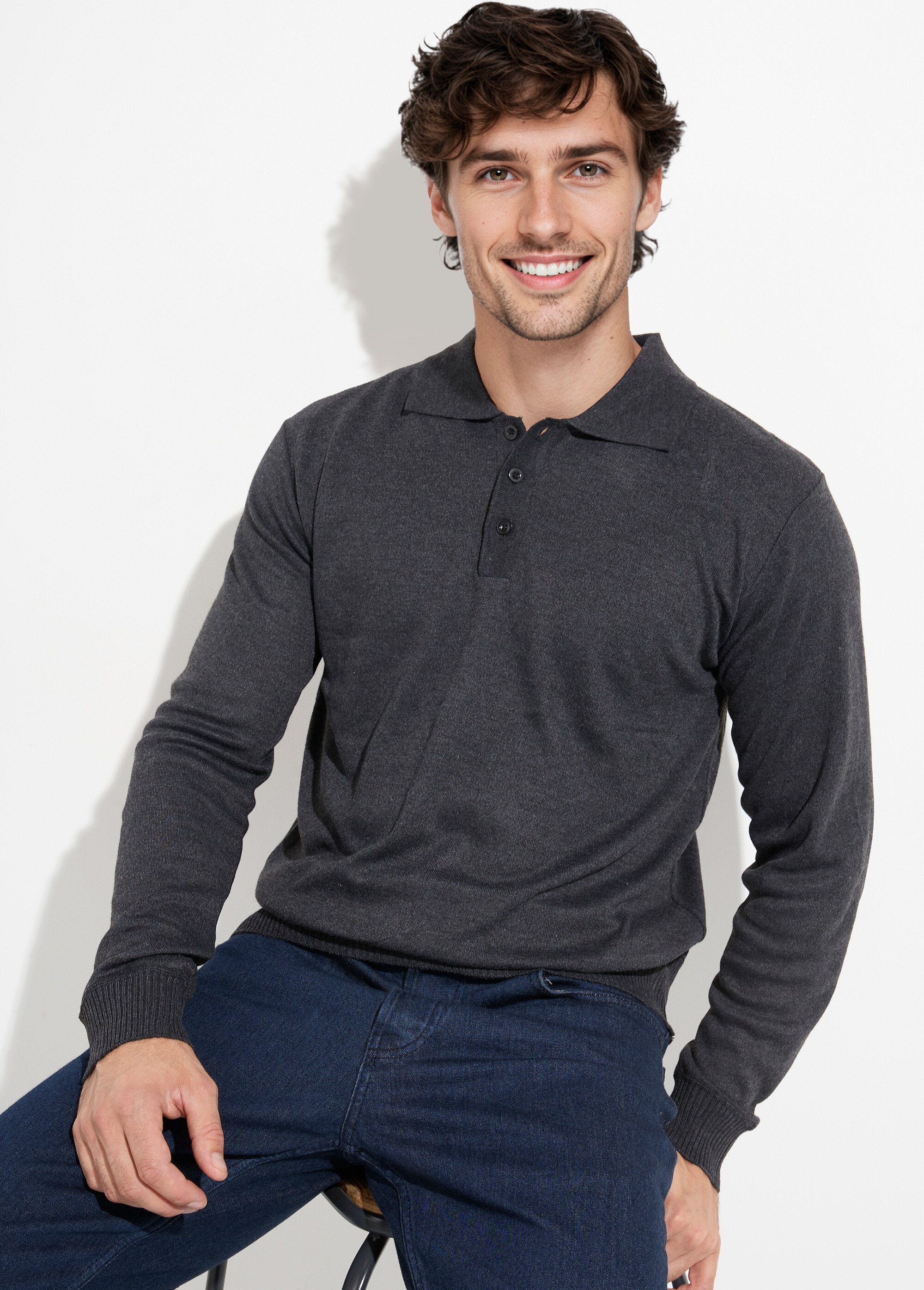 Pull maille fine avec laine et col polo