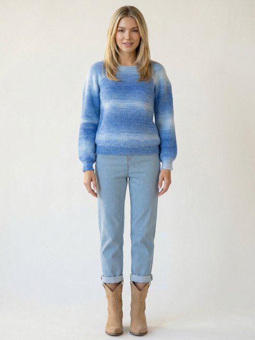 Pull raglan maille poilue effet tie & dye Femme Bleu MAURY SF1