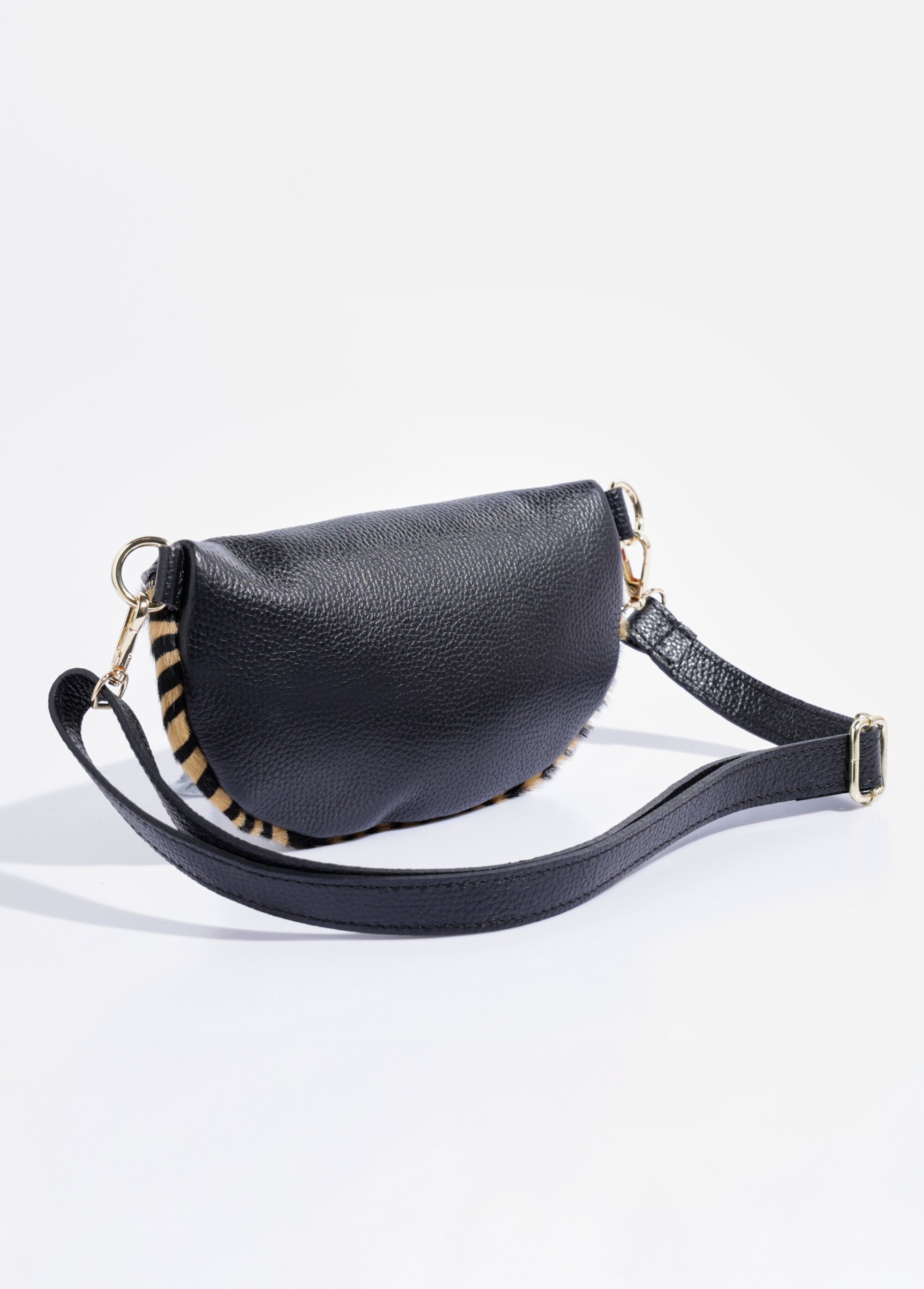 Sac banane bi-matière cuir uni et zébré