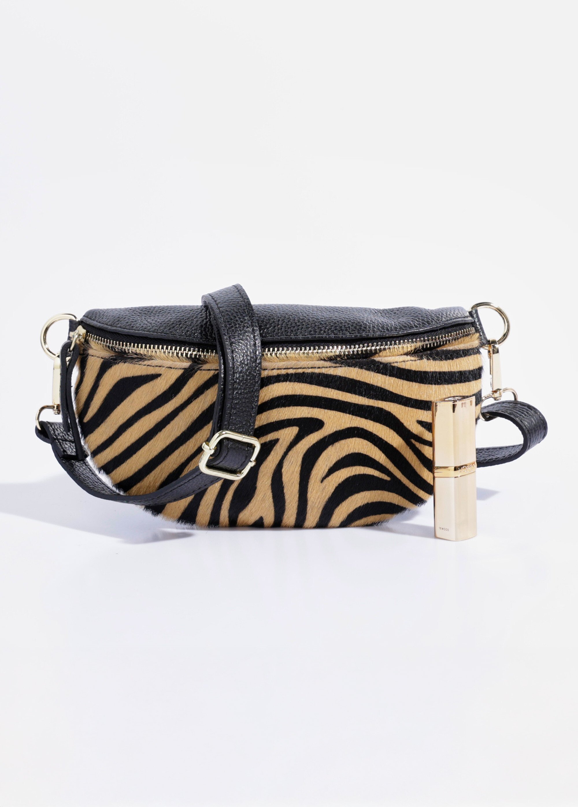 Sac banane bi-matière cuir uni et zébré
