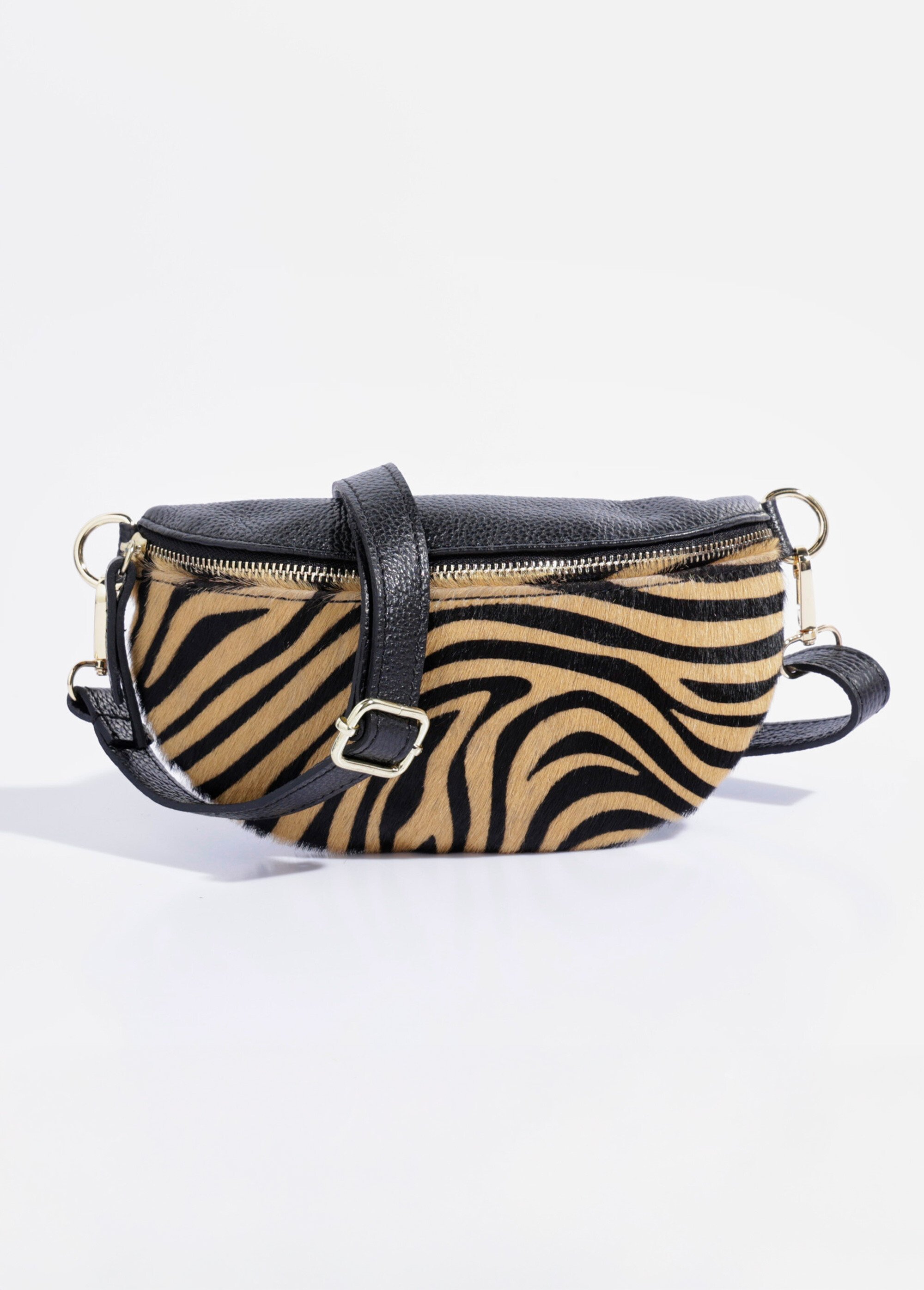 Sac banane bi-matière cuir uni et zébré Femme Marron AE-FLZE9022ZB FA2