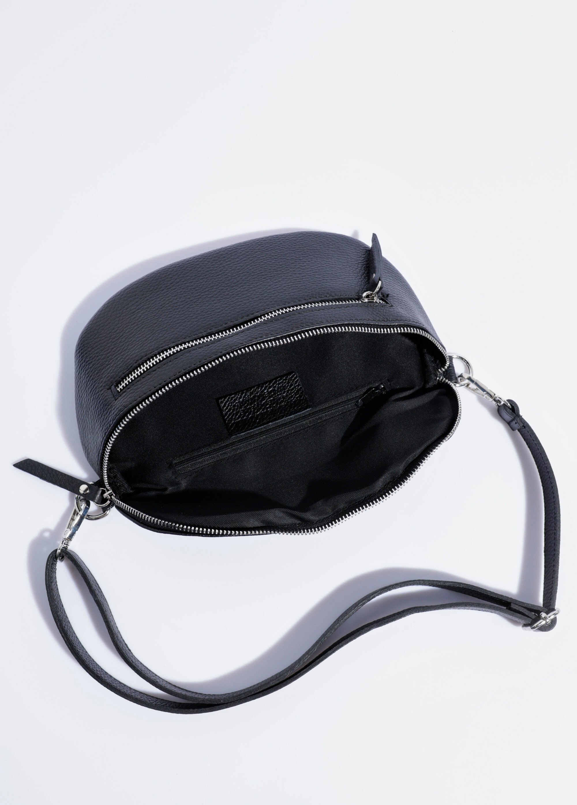Sac banane double zip en cuir Femme Noir AE-FLZE9004 DE1