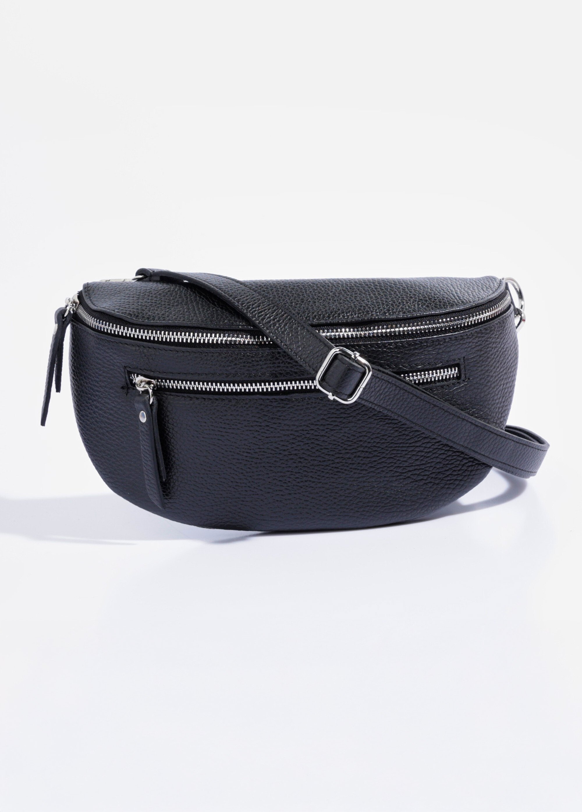 Sac banane double zip en cuir Femme Noir AE-FLZE9004 FA1