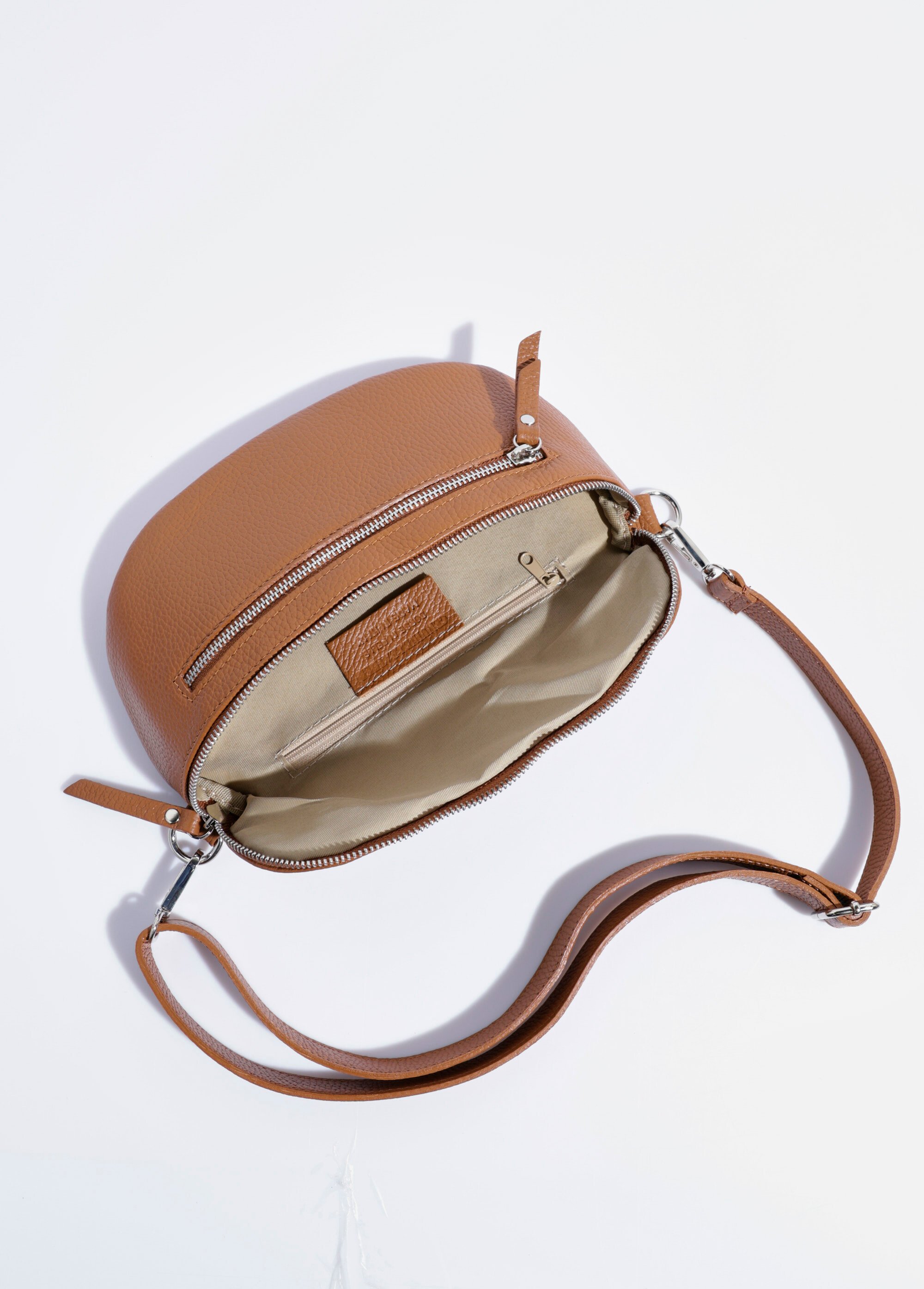 Sac banane double zip en cuir Femme Marron AE-FLZE9004 DE1