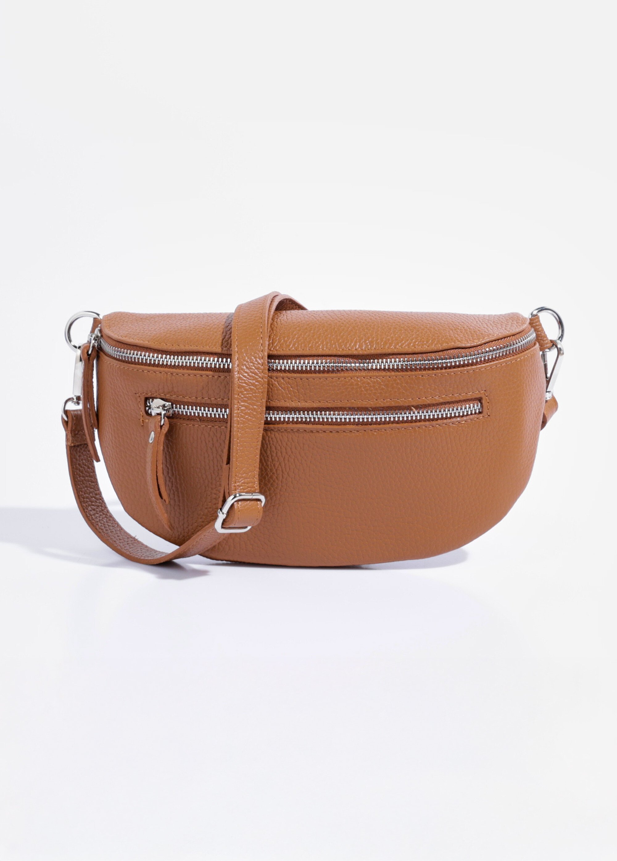 Sac banane double zip en cuir Femme Marron AE-FLZE9004 FA1