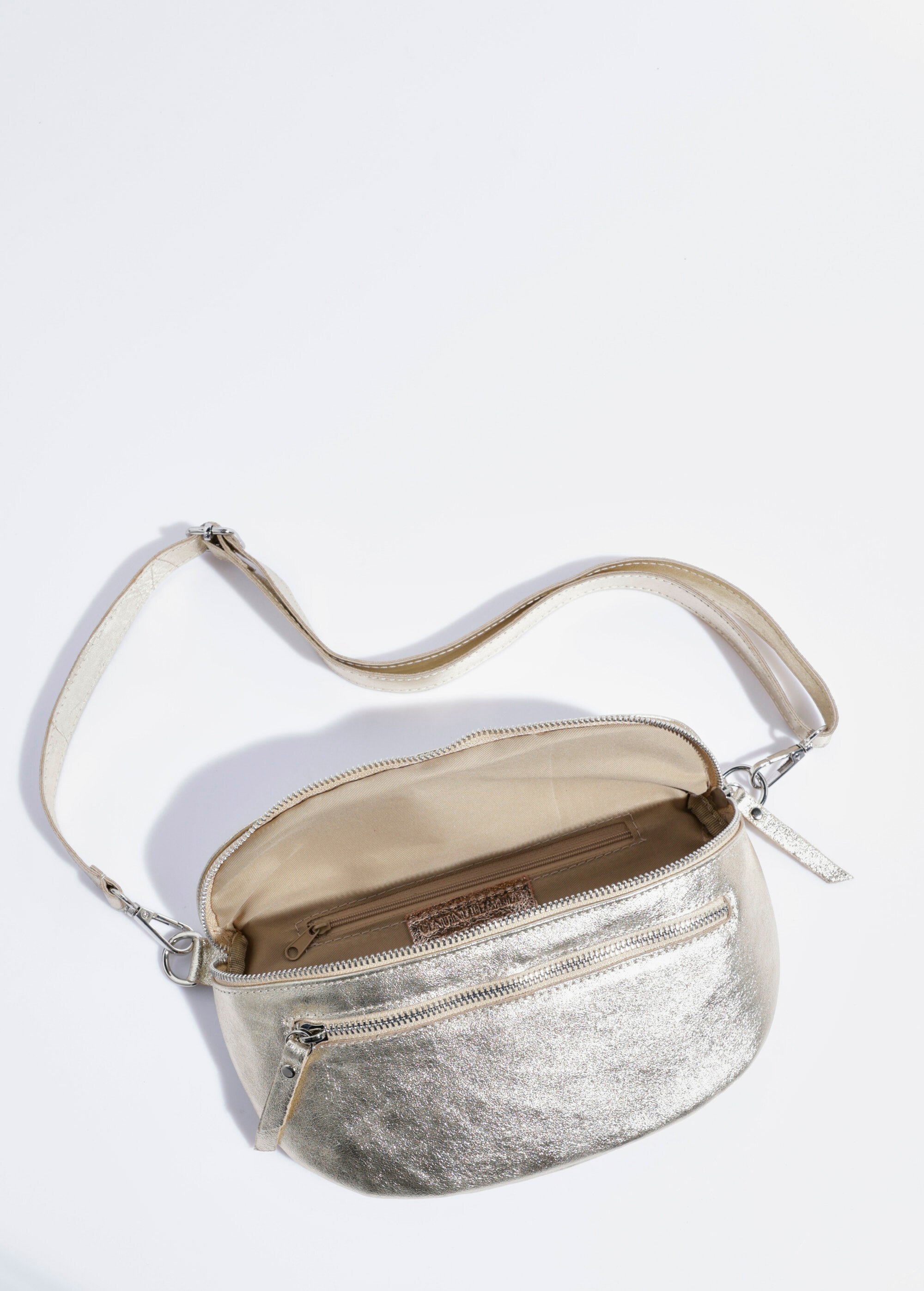 Sac banane double zip en cuir Femme Argenté AE-FLZE9004 DE1