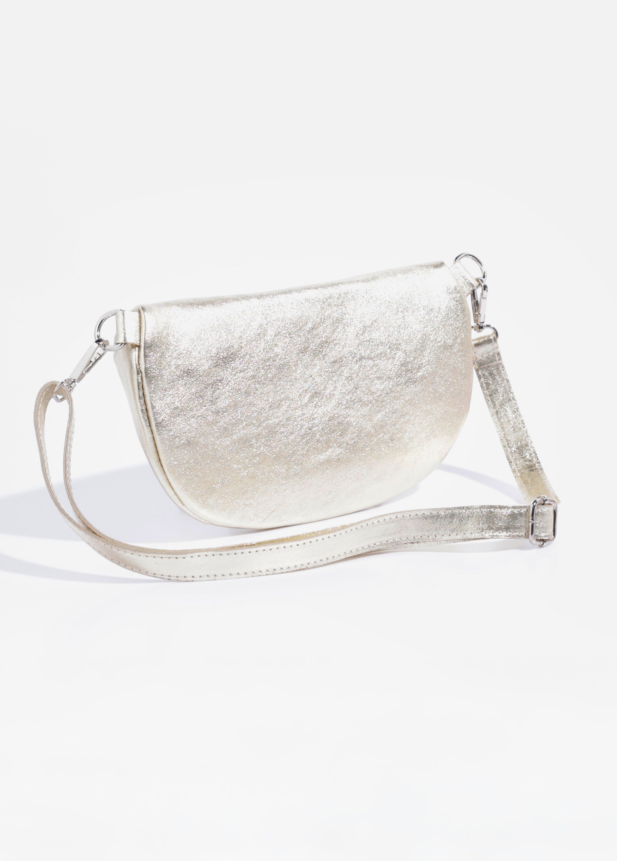 Sac banane double zip en cuir Femme Argenté AE-FLZE9004 DO1