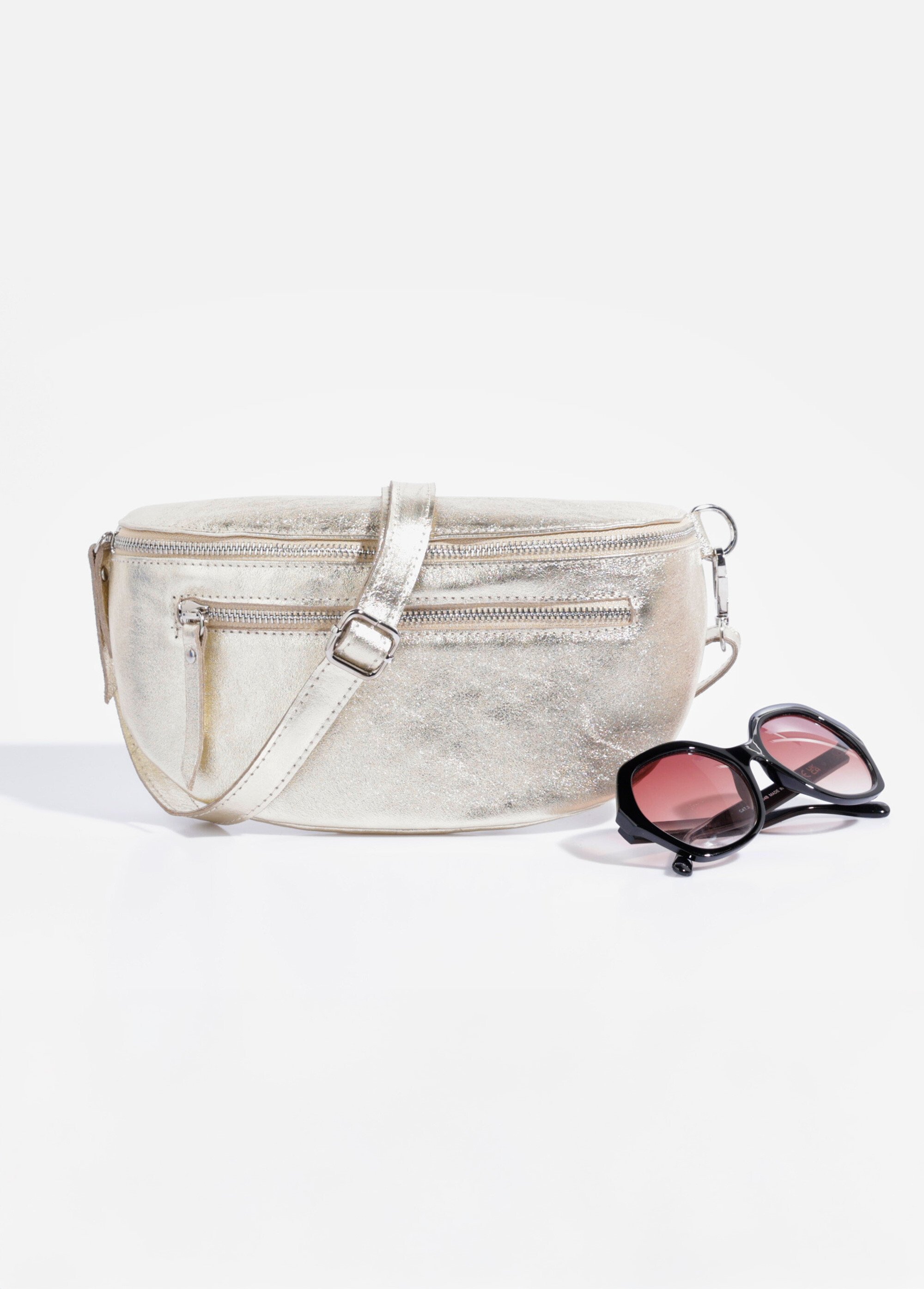 Sac banane double zip en cuir Femme Argenté AE-FLZE9004 FA1