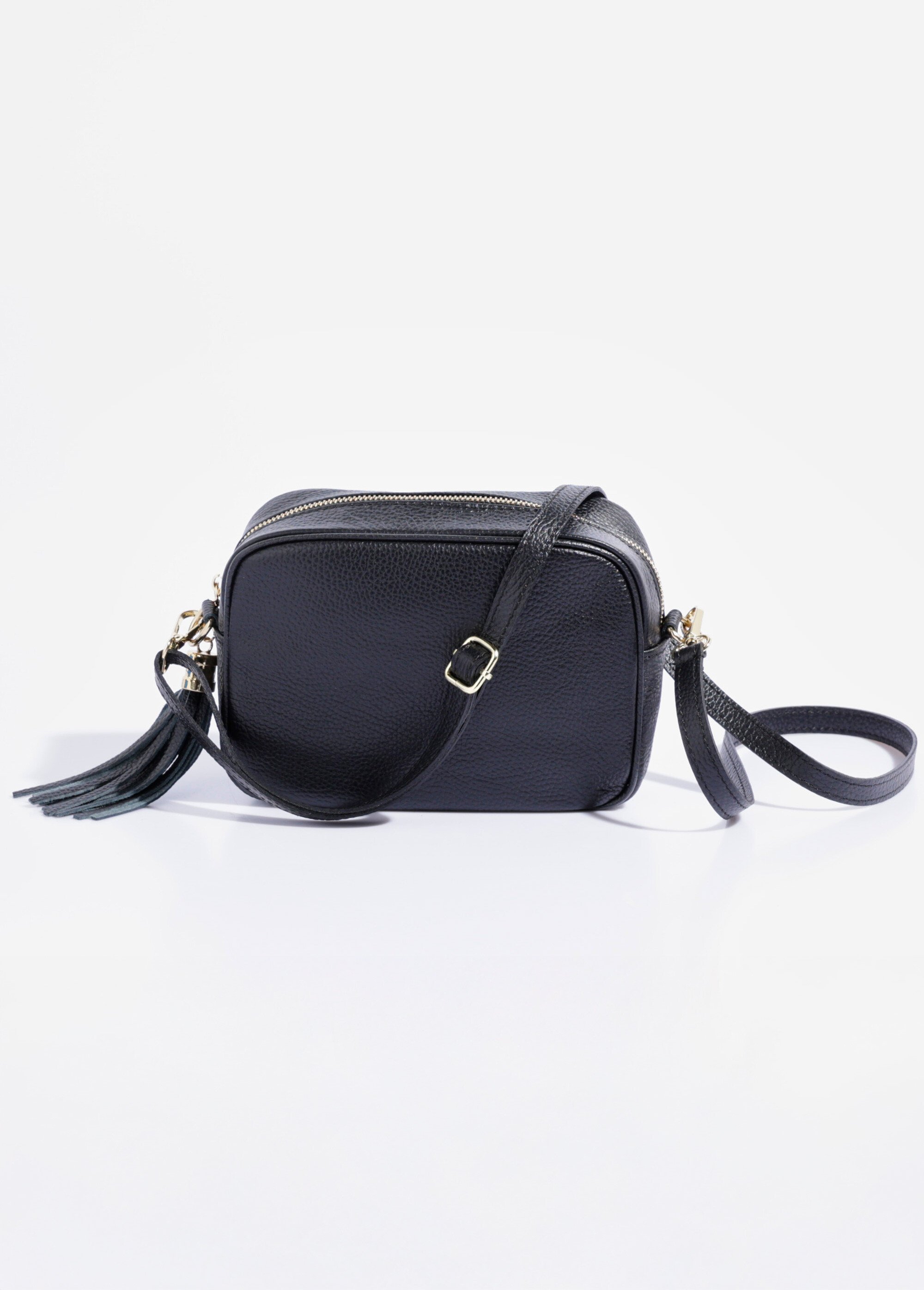 Sac zippé en cuir, bandoulière amovible Femme Noir AE-FLZE9019 DE1