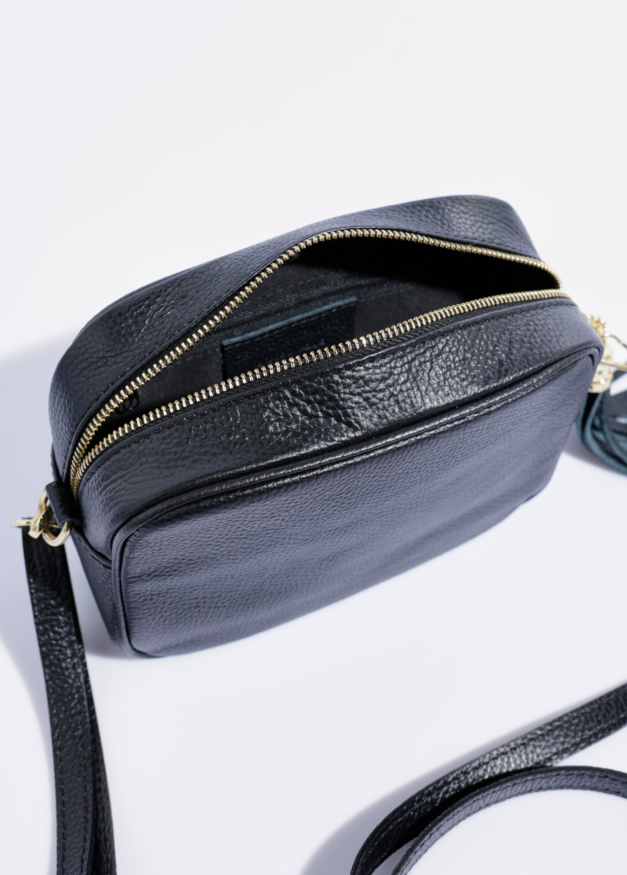 Sac zippé en cuir, bandoulière amovible Femme Noir AE-FLZE9019 DE2