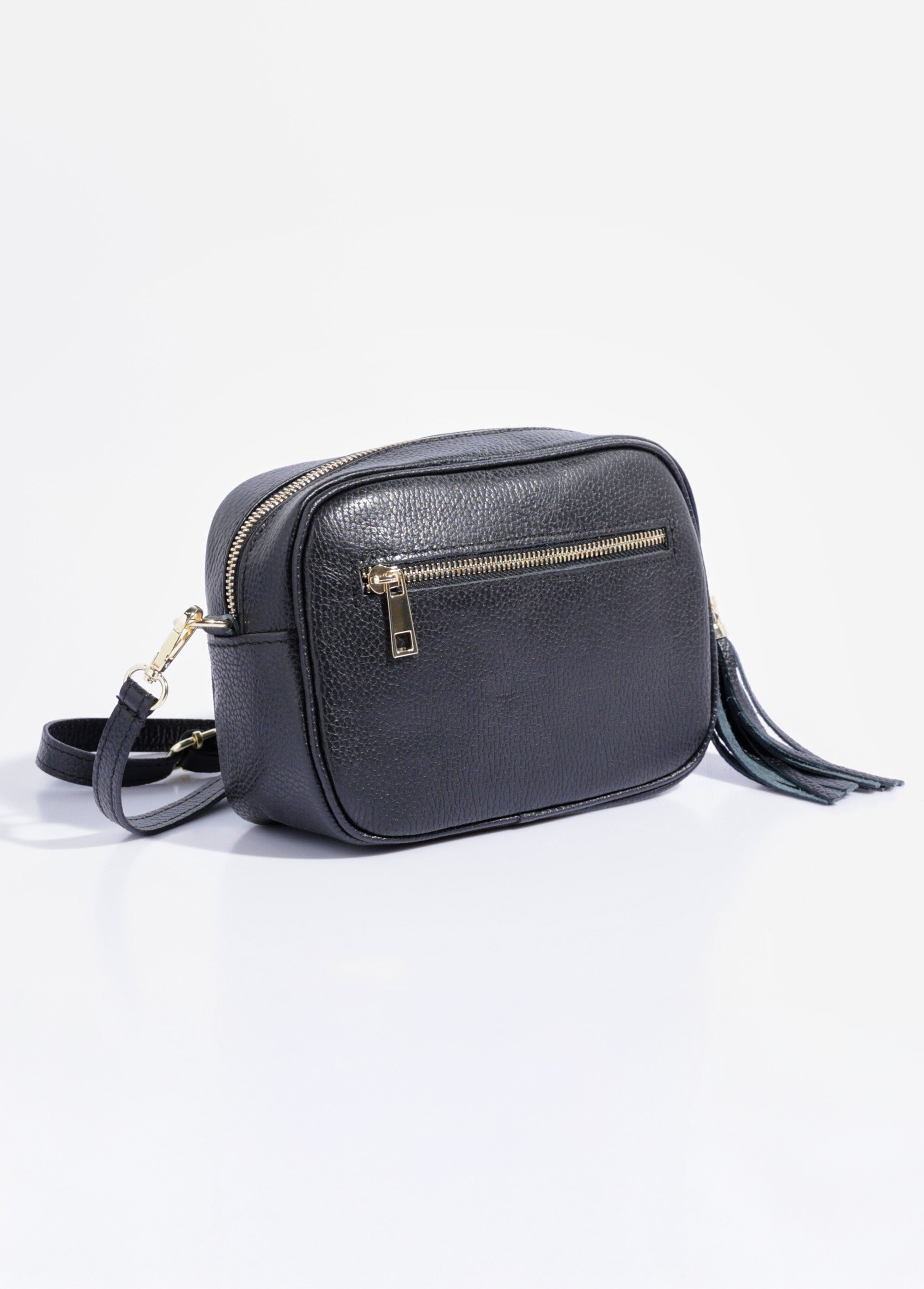 Sac zippé en cuir, bandoulière amovible Femme Noir AE-FLZE9019 FA1