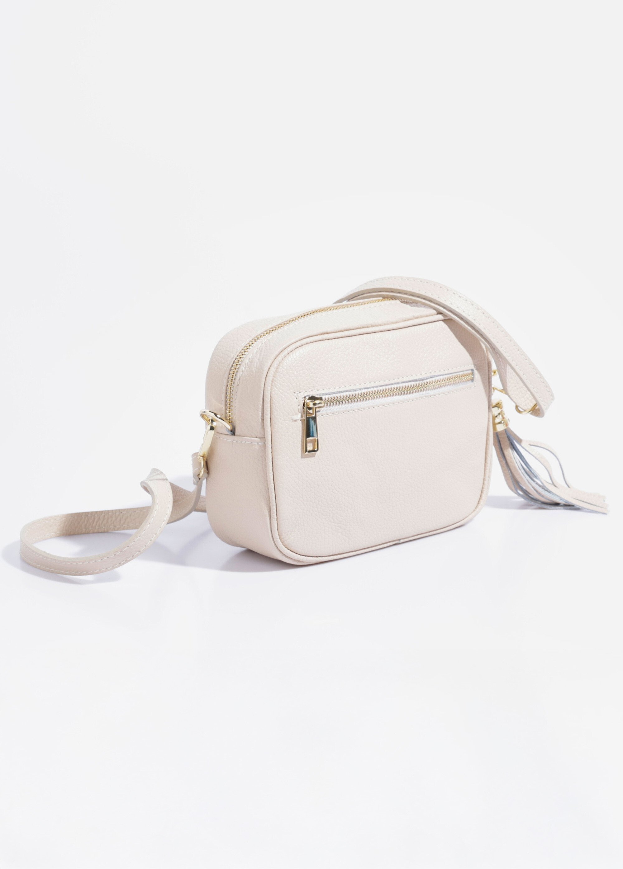 Sac zippé en cuir, bandoulière amovible Femme Beige AE-FLZE9019 DE1