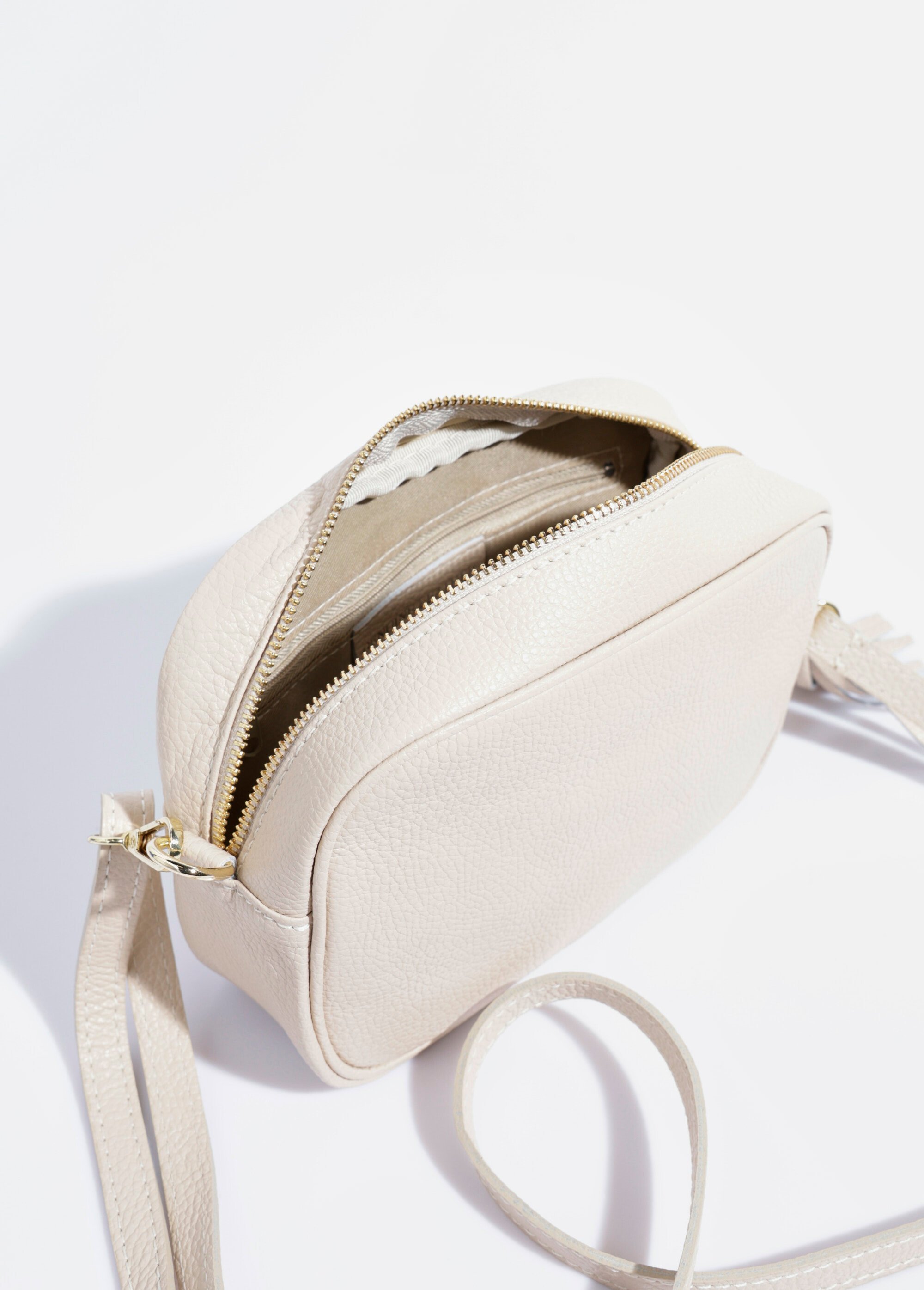 Sac zippé en cuir, bandoulière amovible Femme Beige AE-FLZE9019 DE2