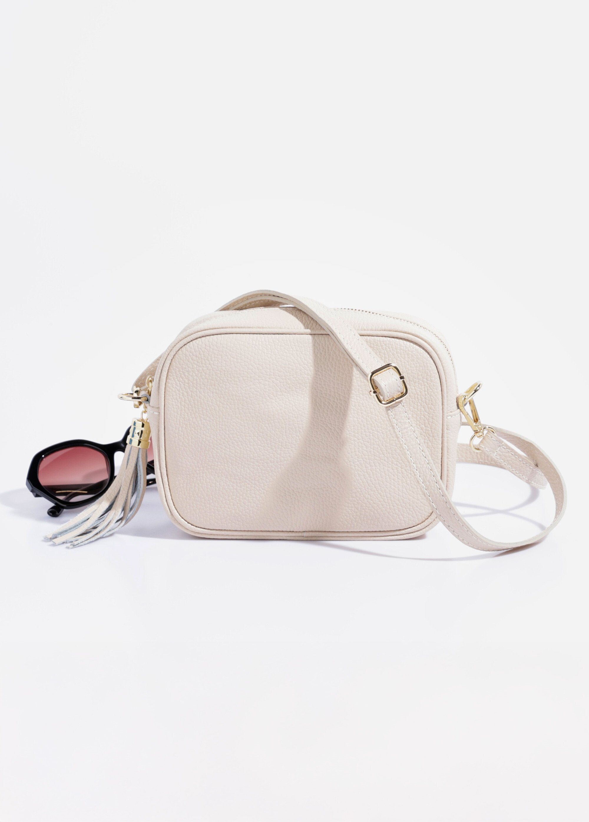 Sac zippé en cuir, bandoulière amovible Femme Beige AE-FLZE9019 FA1