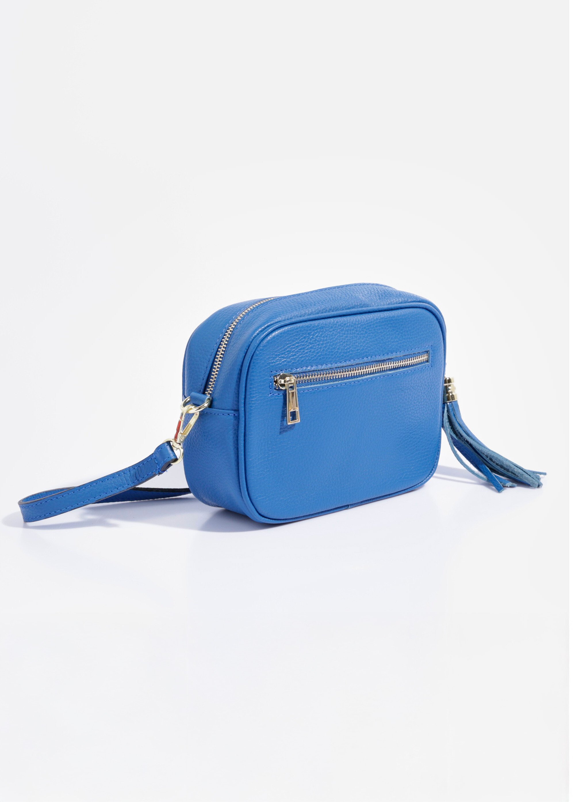 Sac zippé en cuir, bandoulière amovible Femme Bleu AE-FLZE9019 DE1