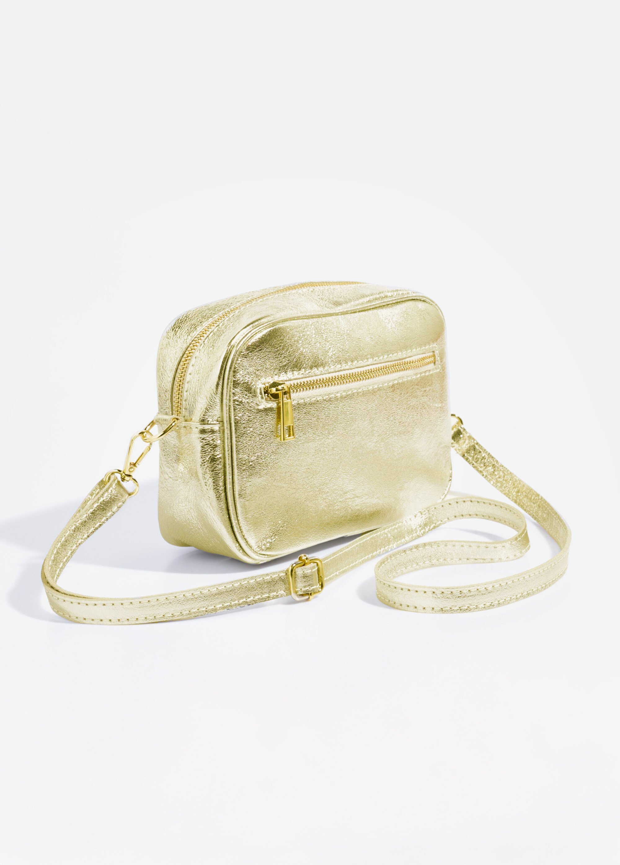 Sac zippé en cuir, bandoulière amovible