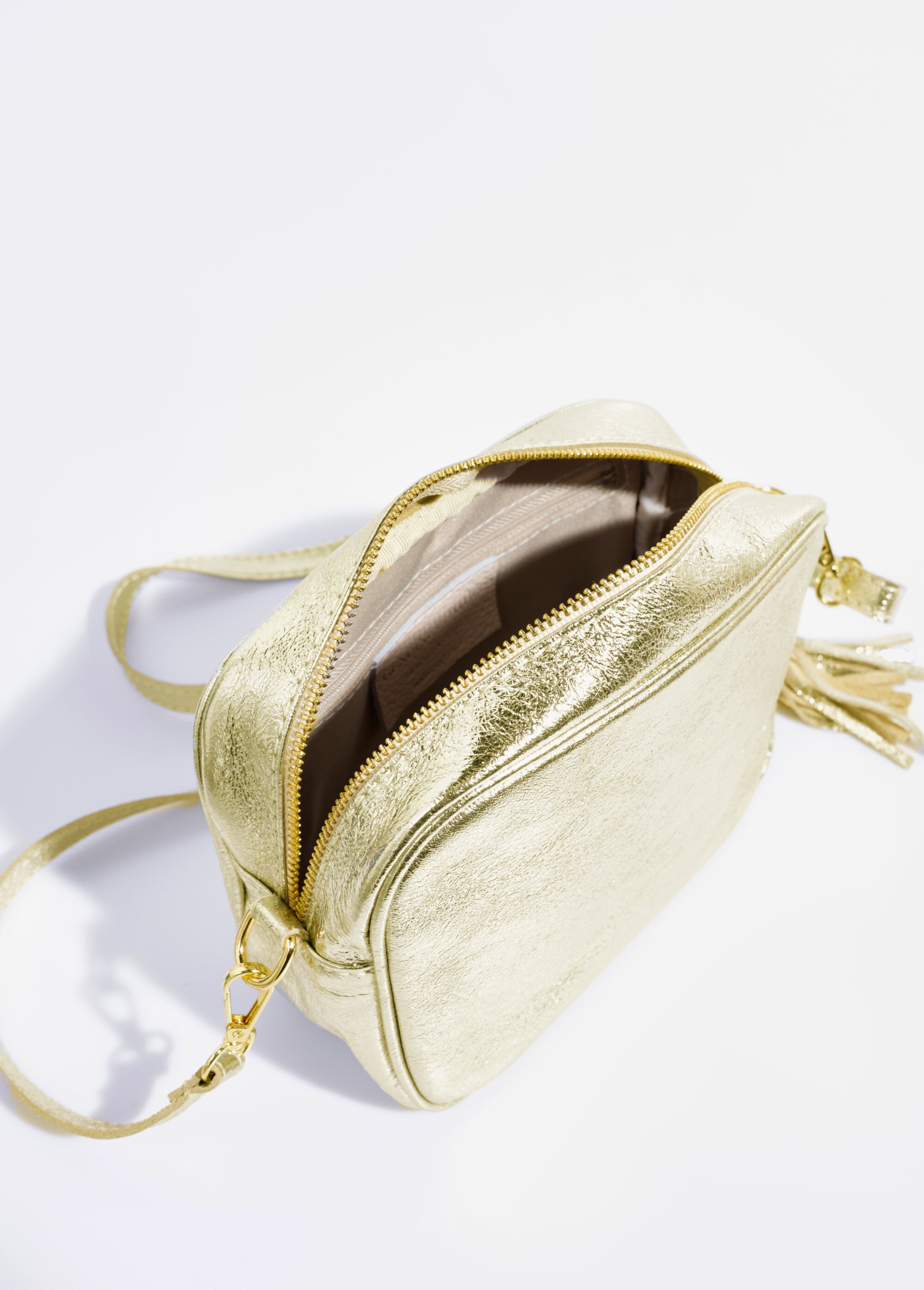Sac zippé en cuir, bandoulière amovible Femme Doré AE-FLZE9019 DE2