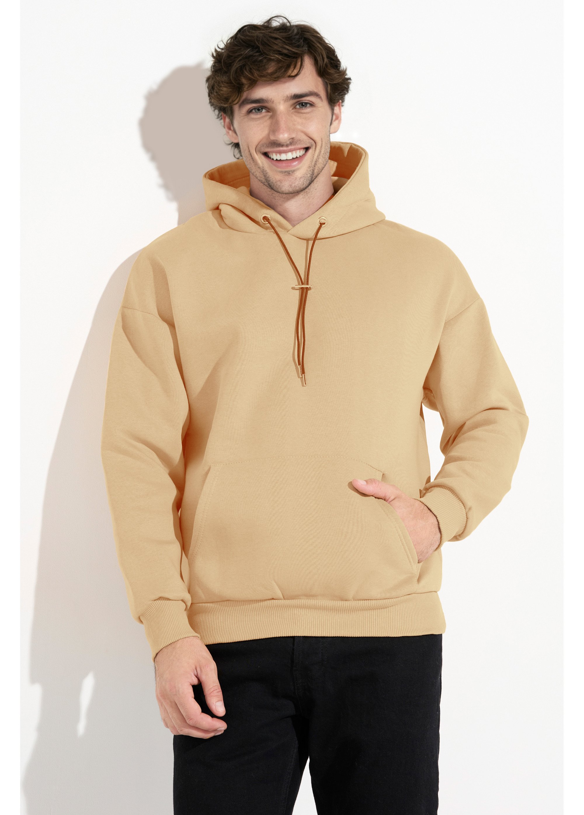 Sweat shirt à capuche et poche kangourou Marron IKALL694 MV1