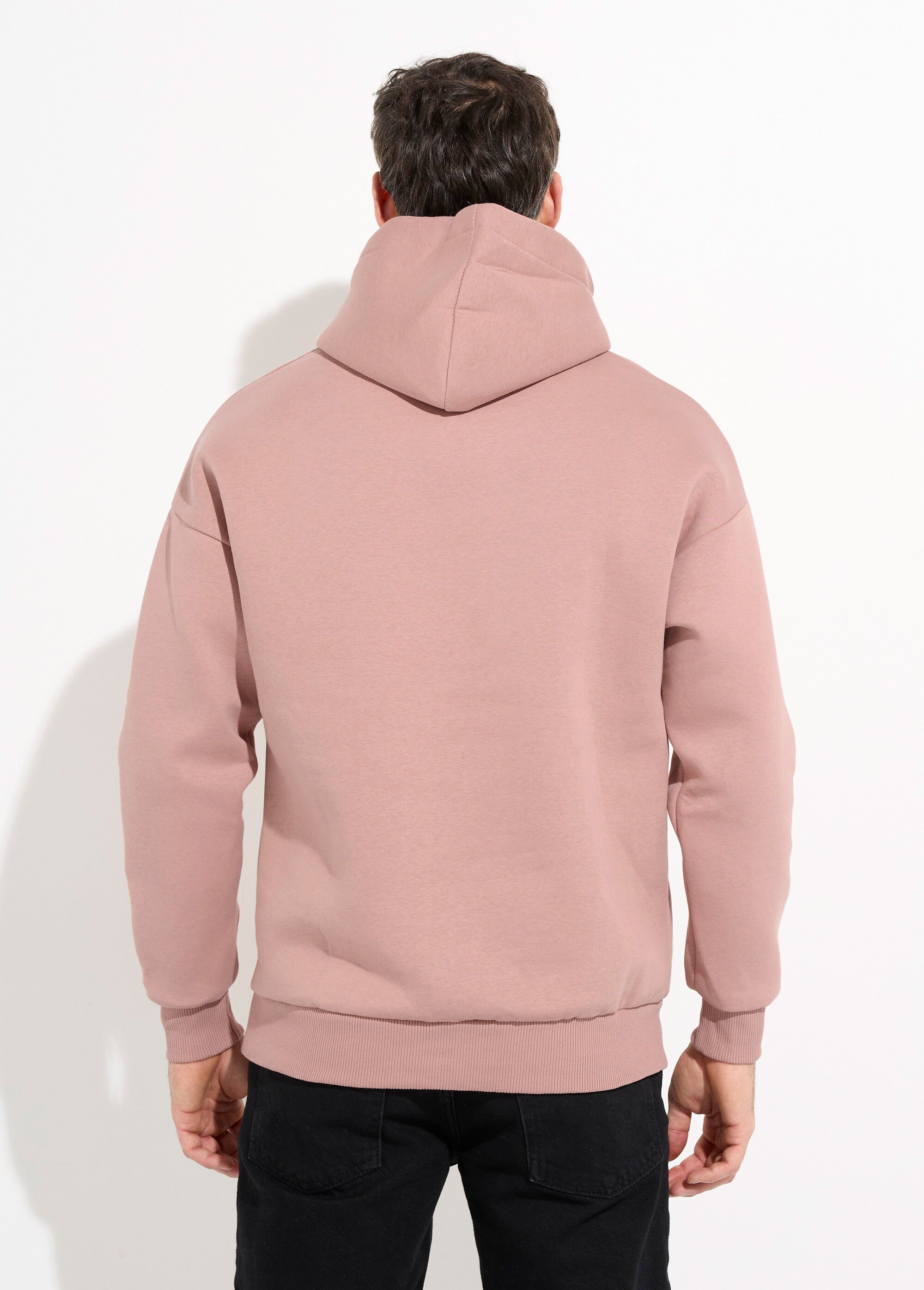Sweat shirt à capuche et poche kangourou VIEUX ROSE IKALL694 DO1