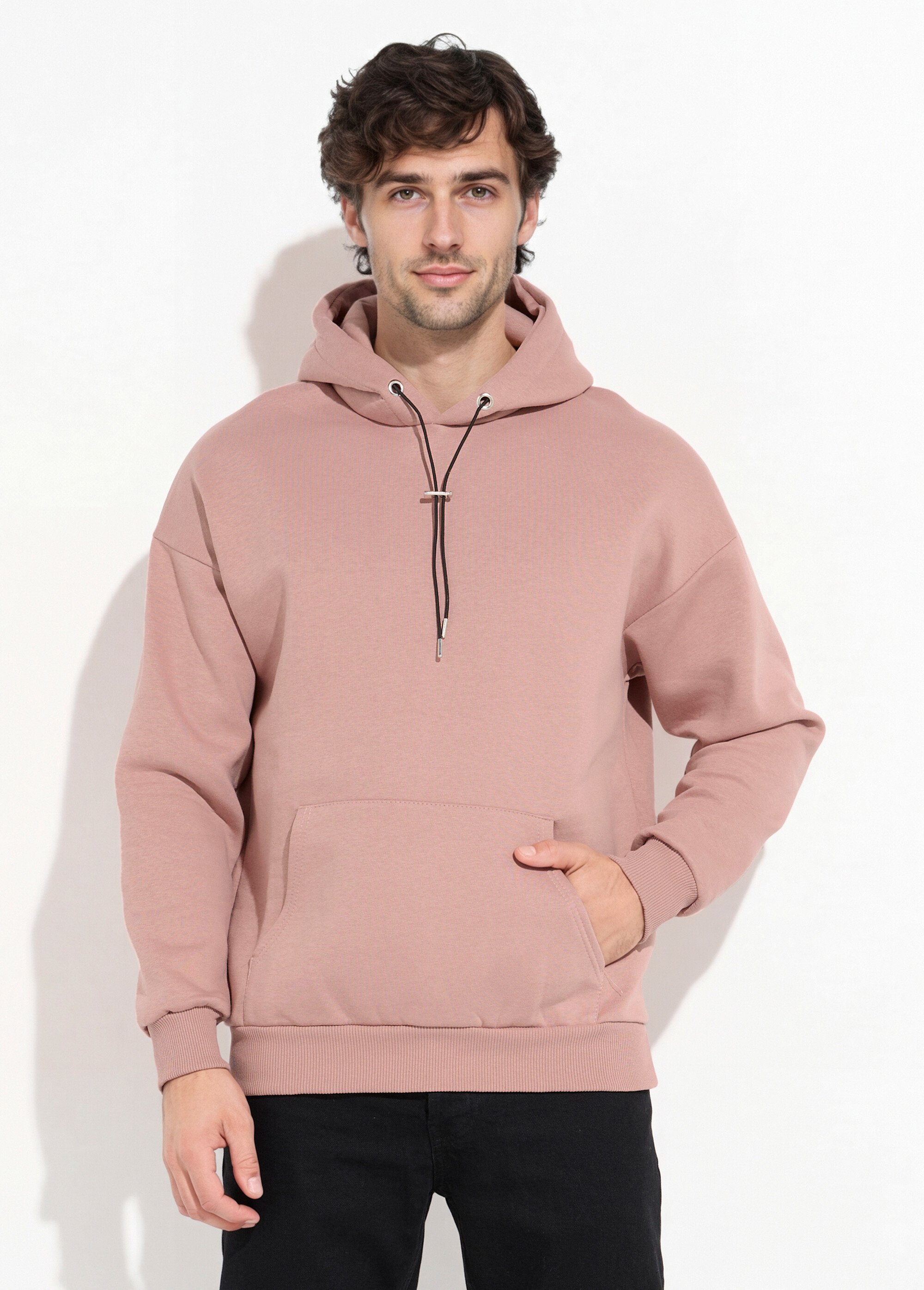 Sweat shirt à capuche et poche kangourou VIEUX ROSE IKALL694 FA1