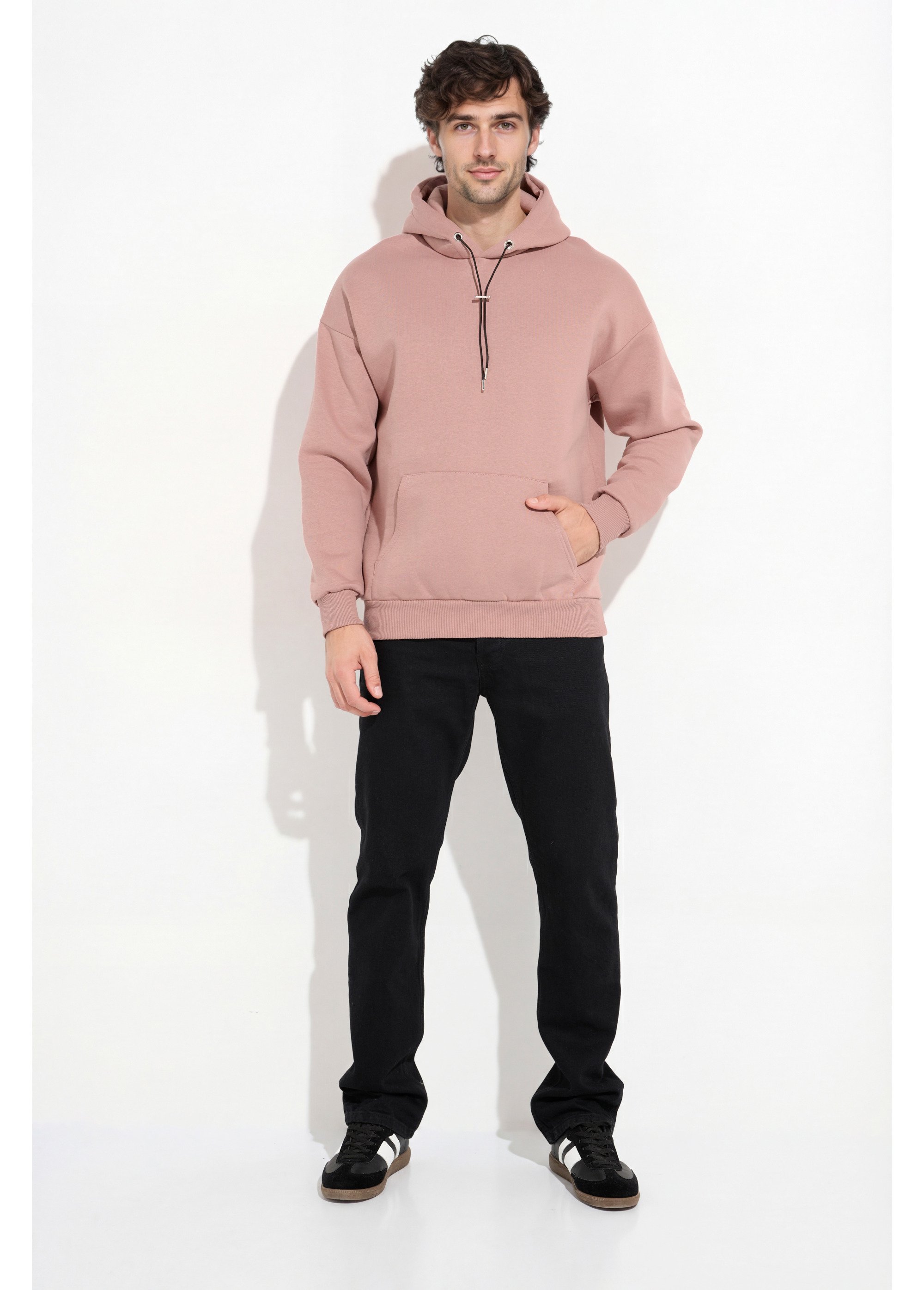 Sweat shirt à capuche et poche kangourou VIEUX ROSE IKALL694 SF1
