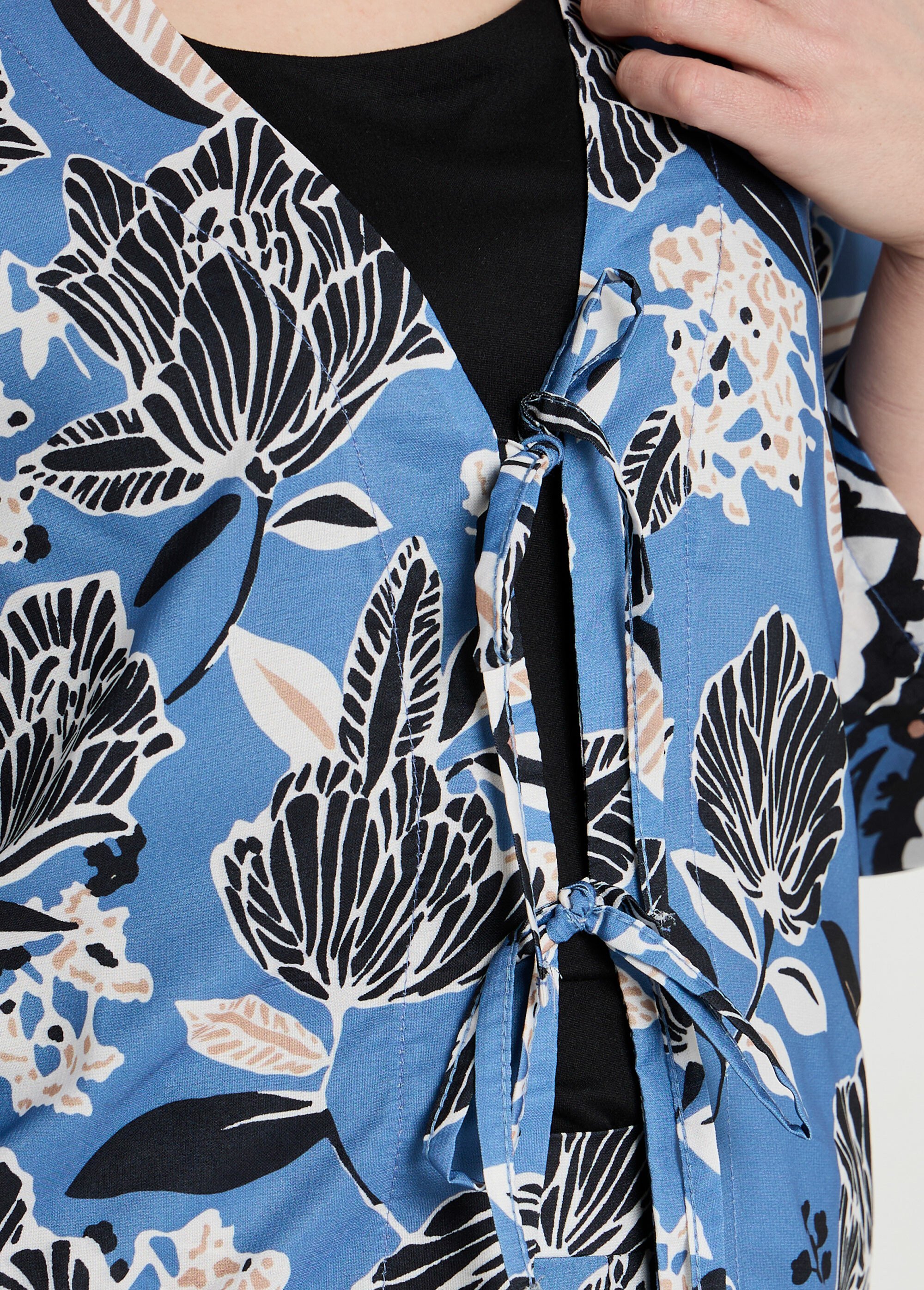 Tunique satinée, motif fleurs d'Orient Femme Bleu MOD-TUBABLEU DE1