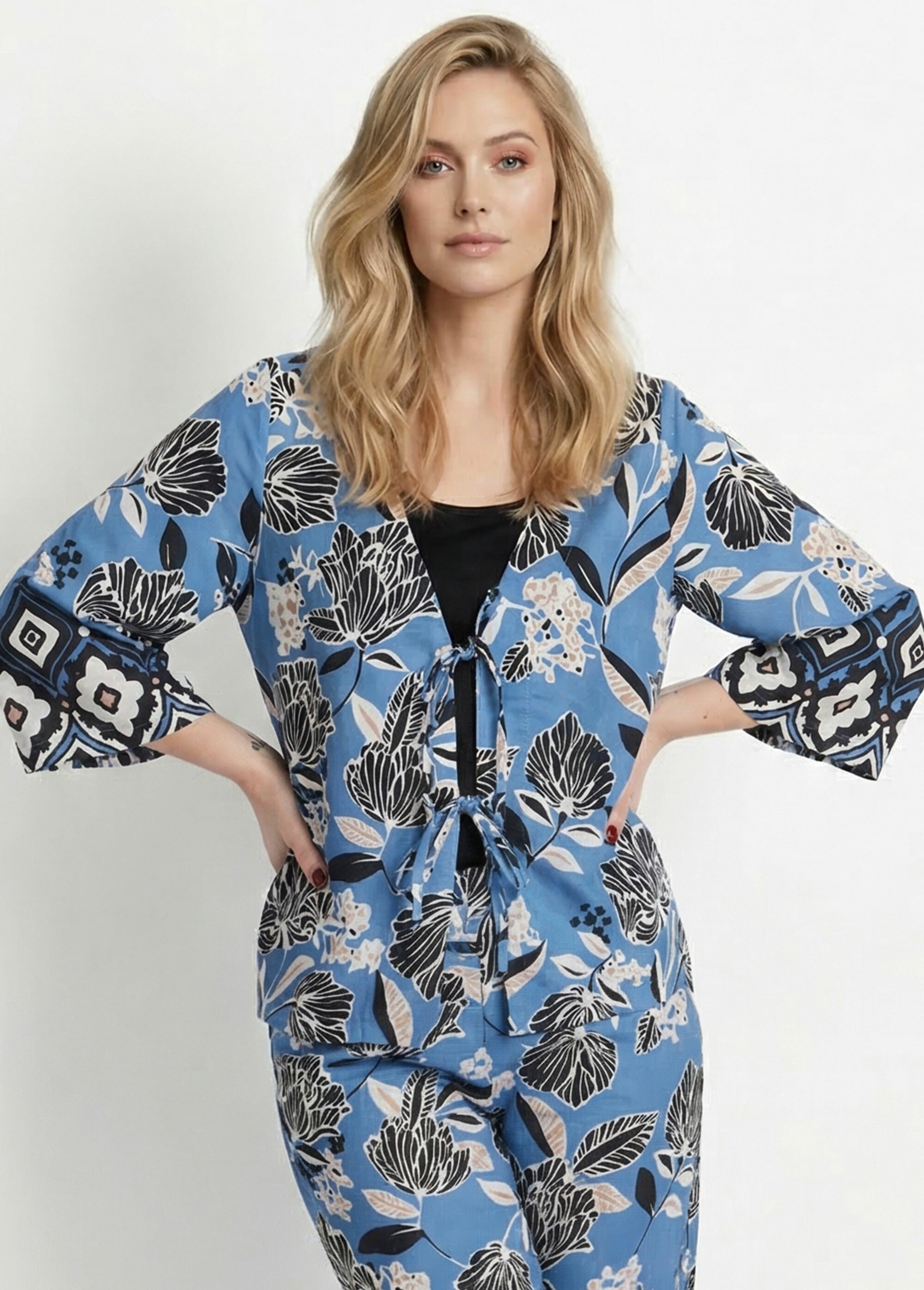 Tunique satinée, motif fleurs d'Orient Femme Bleu MOD-TUBABLEU MV1