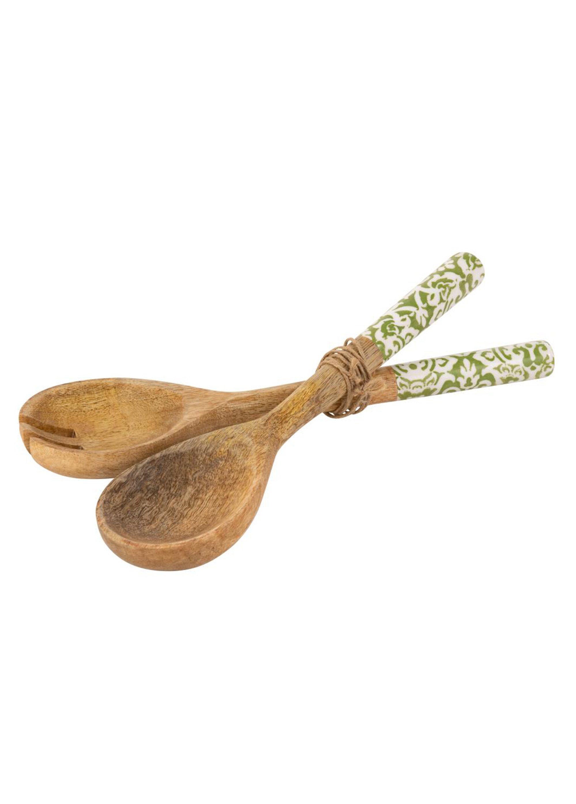 2 couverts à salade bois décor arabesques