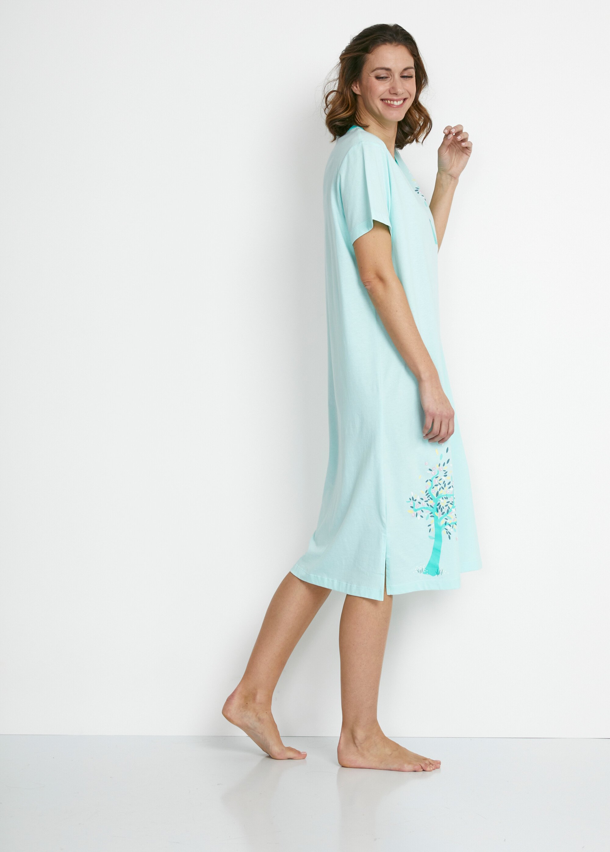 Chemise de nuit mi-longue motif placé Femme Vert SAROS DR1
