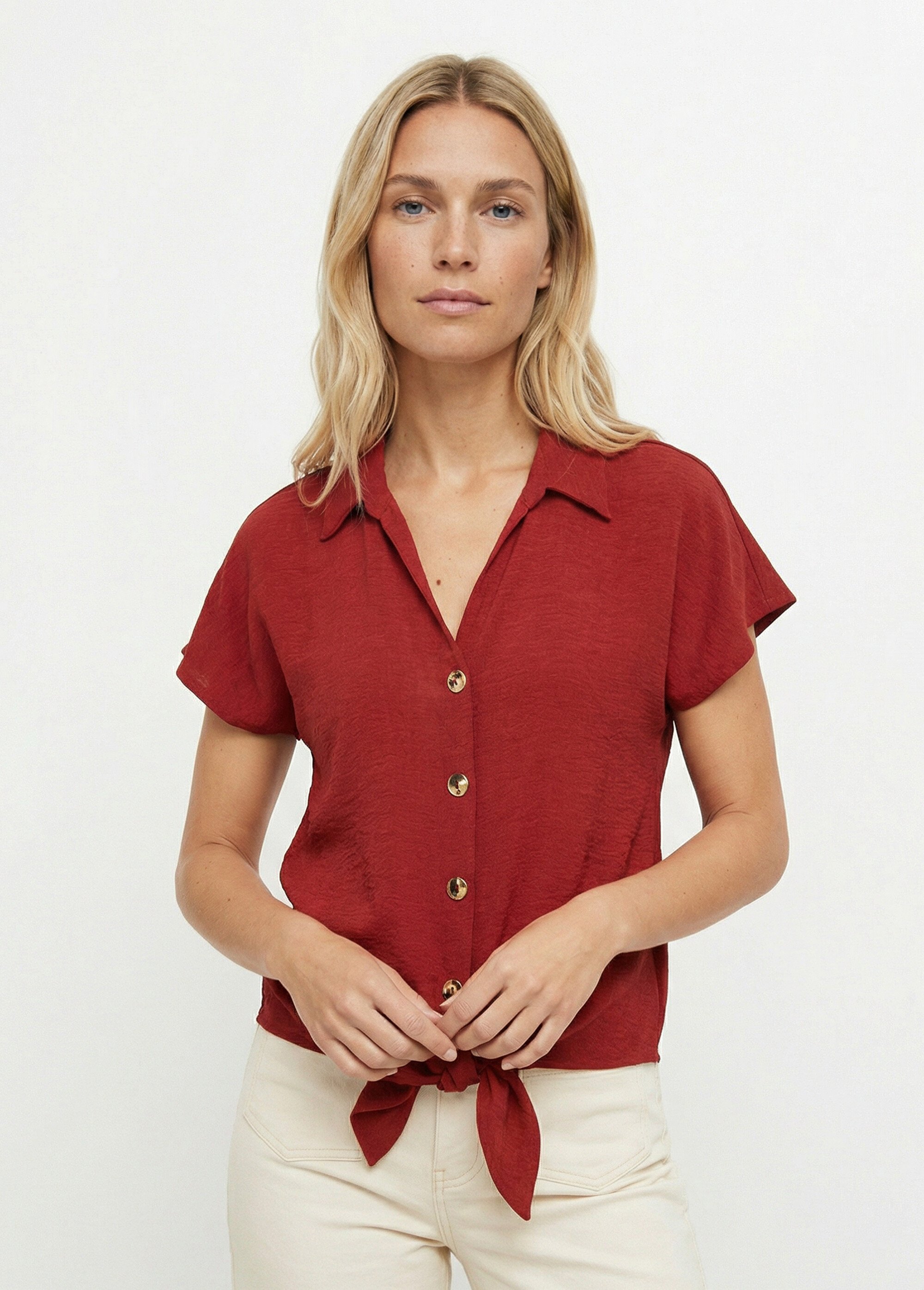 Chemisier manches courtes, noué taille Femme Orange MOD-CHEGIL FA1