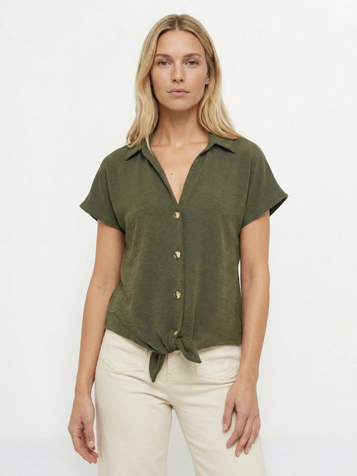 Chemisier manches courtes, noué taille Femme Vert MOD-CHEGIL FA1