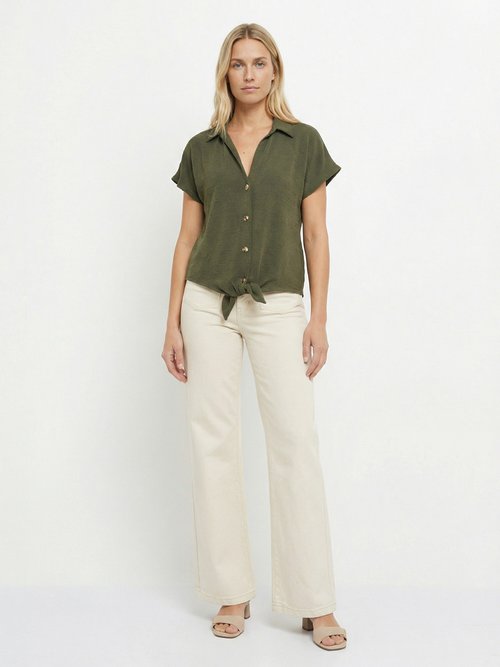 Chemisier manches courtes, noué taille Femme Vert MOD-CHEGIL SF1