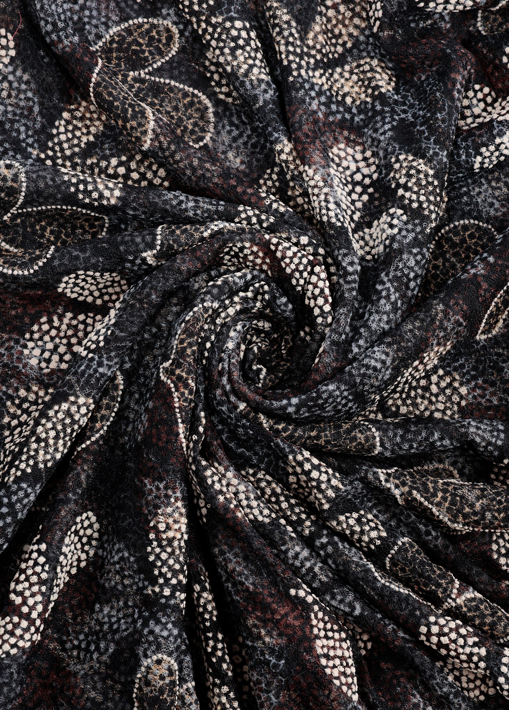 Coupon tissu dentelle feuilles BEIGE COT141567-3 FA1