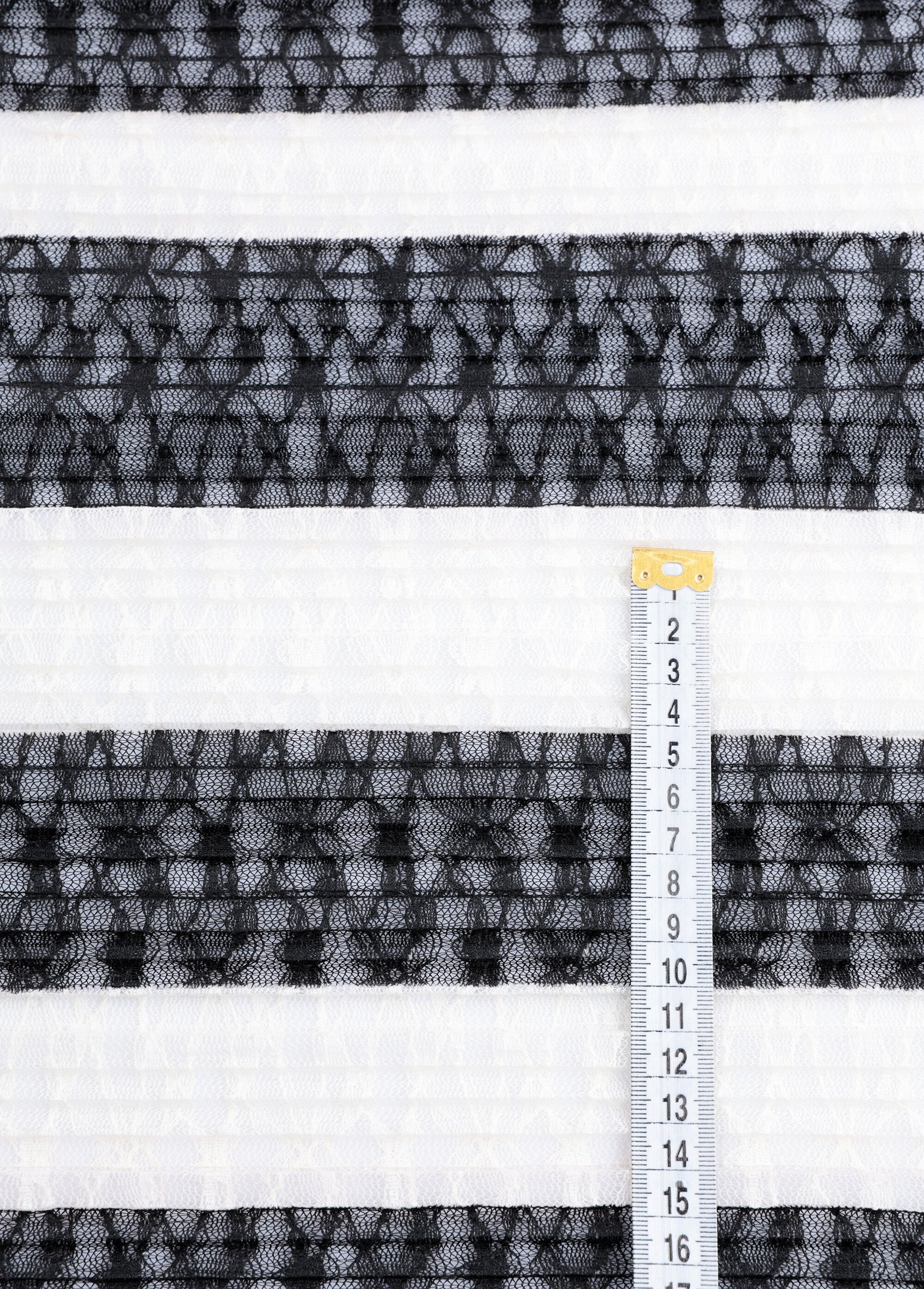 Coupon tissu dentelle plissée rayée NOIR COT147423 DE1