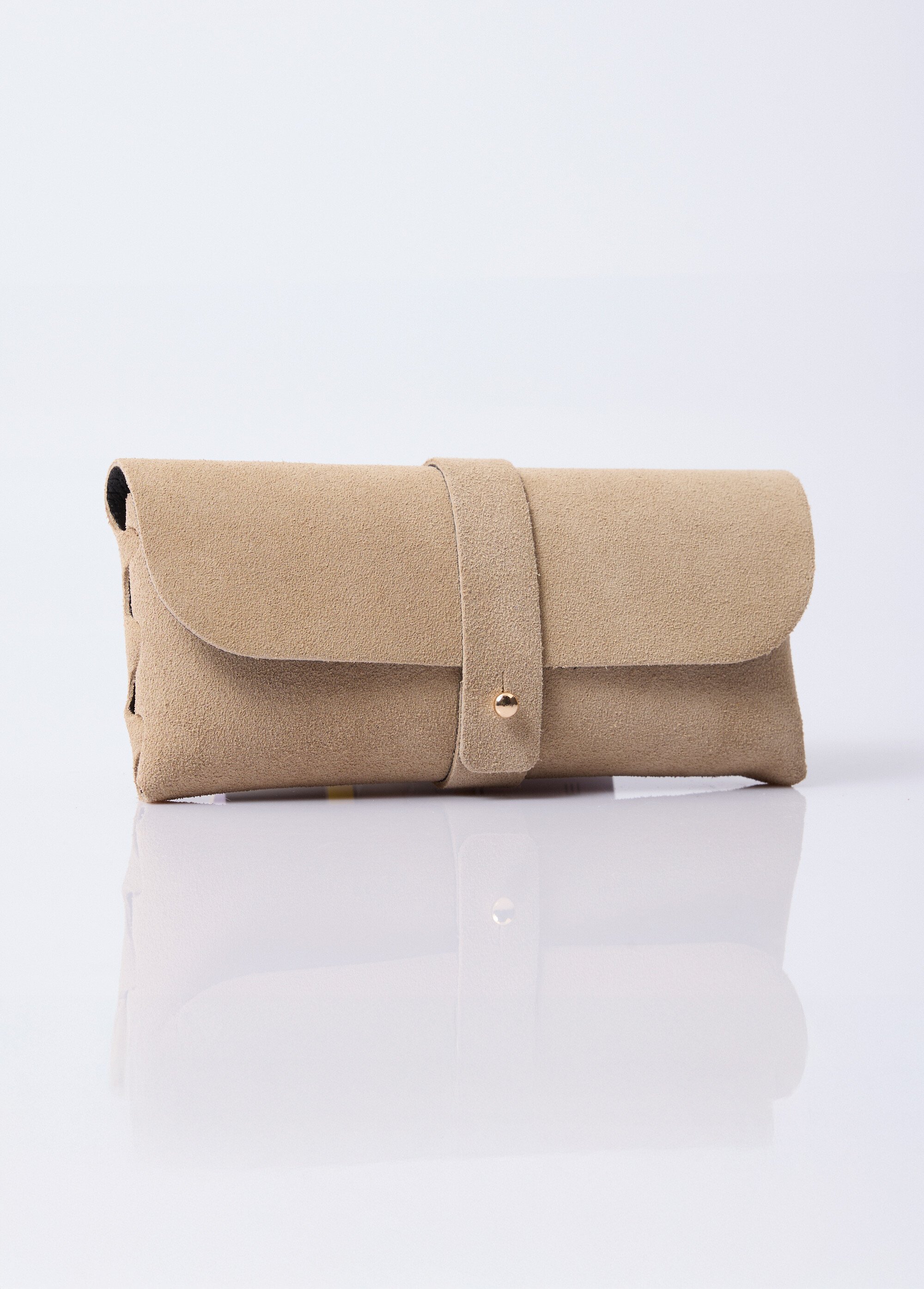Etui à lunettes cuir suédé bords francs Femme Beige NES78GH2602 FA1
