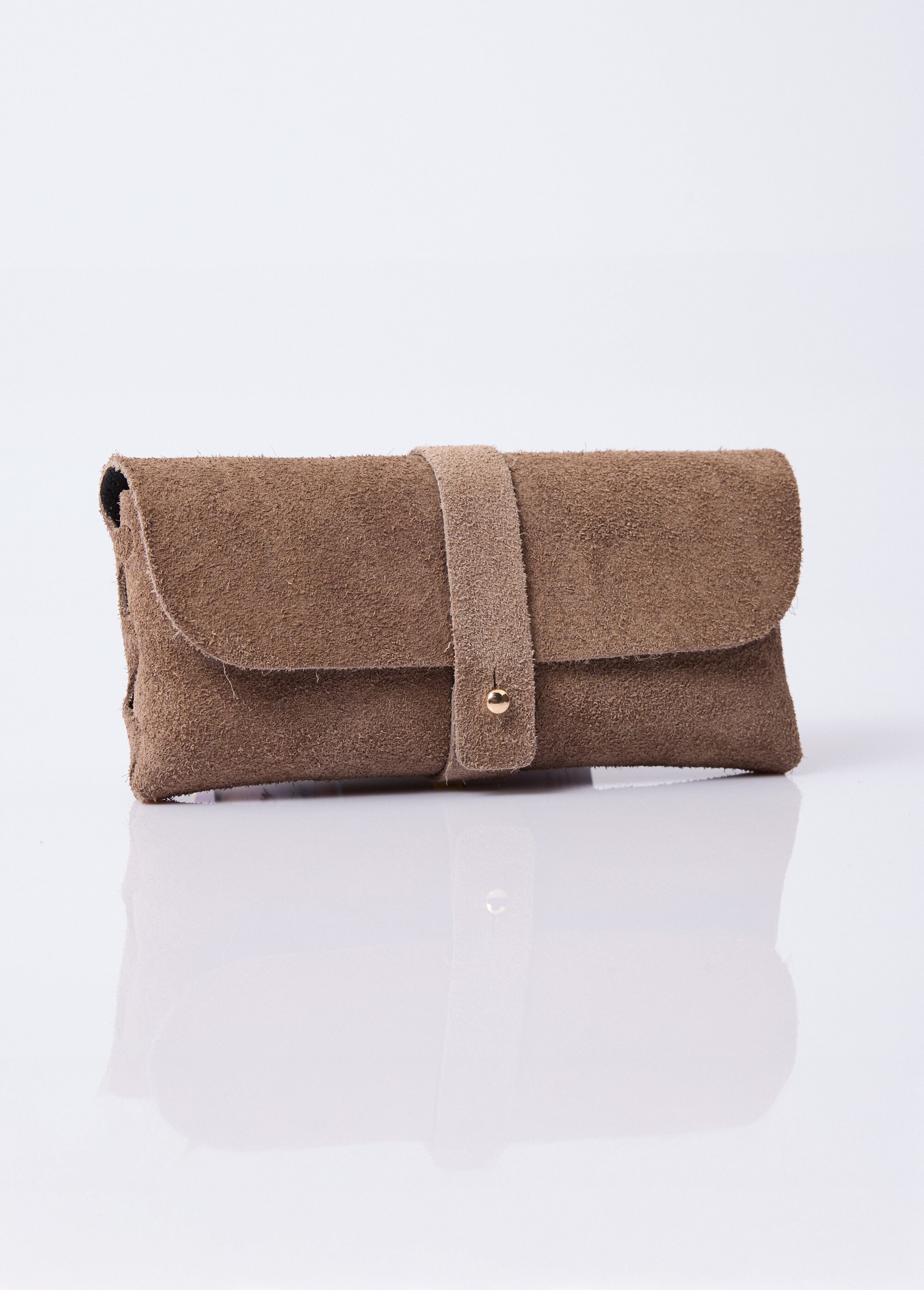 Etui à lunettes cuir suédé bords francs Femme Marron NES78GH2602 FA1