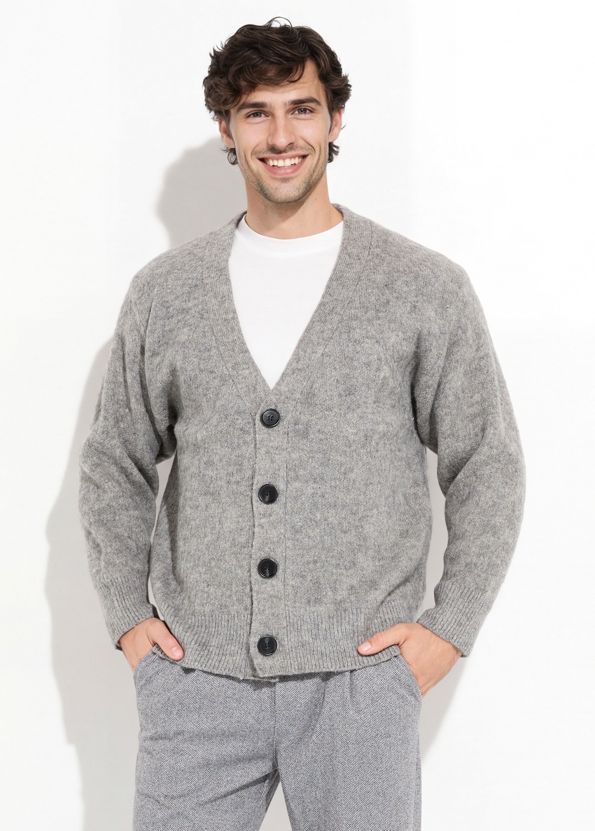 Gilet chaud en maille avec de la laine Homme Gris UNI6686 FA1