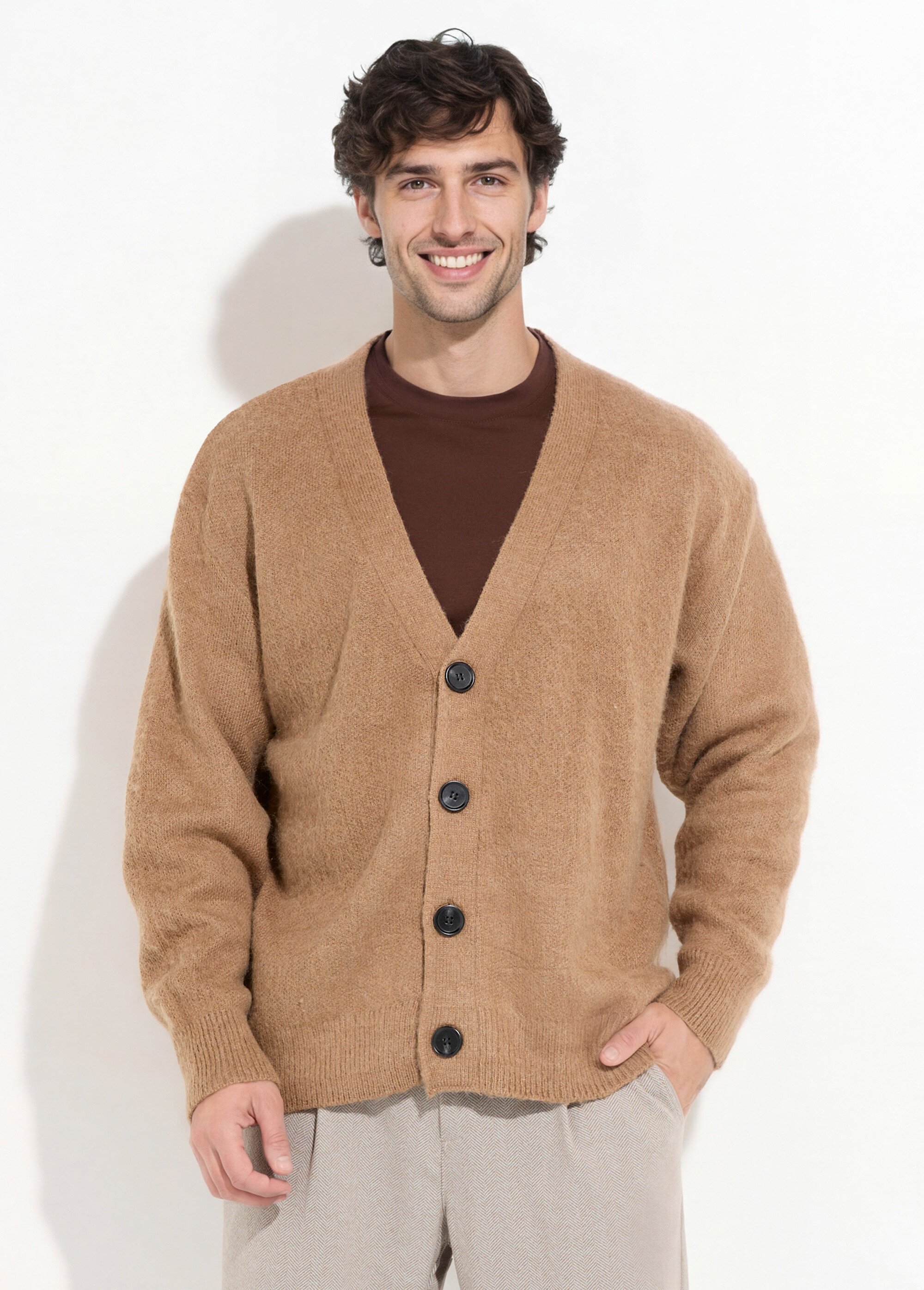 Gilet chaud en maille avec de la laine Homme Marron UNI6686 FA1