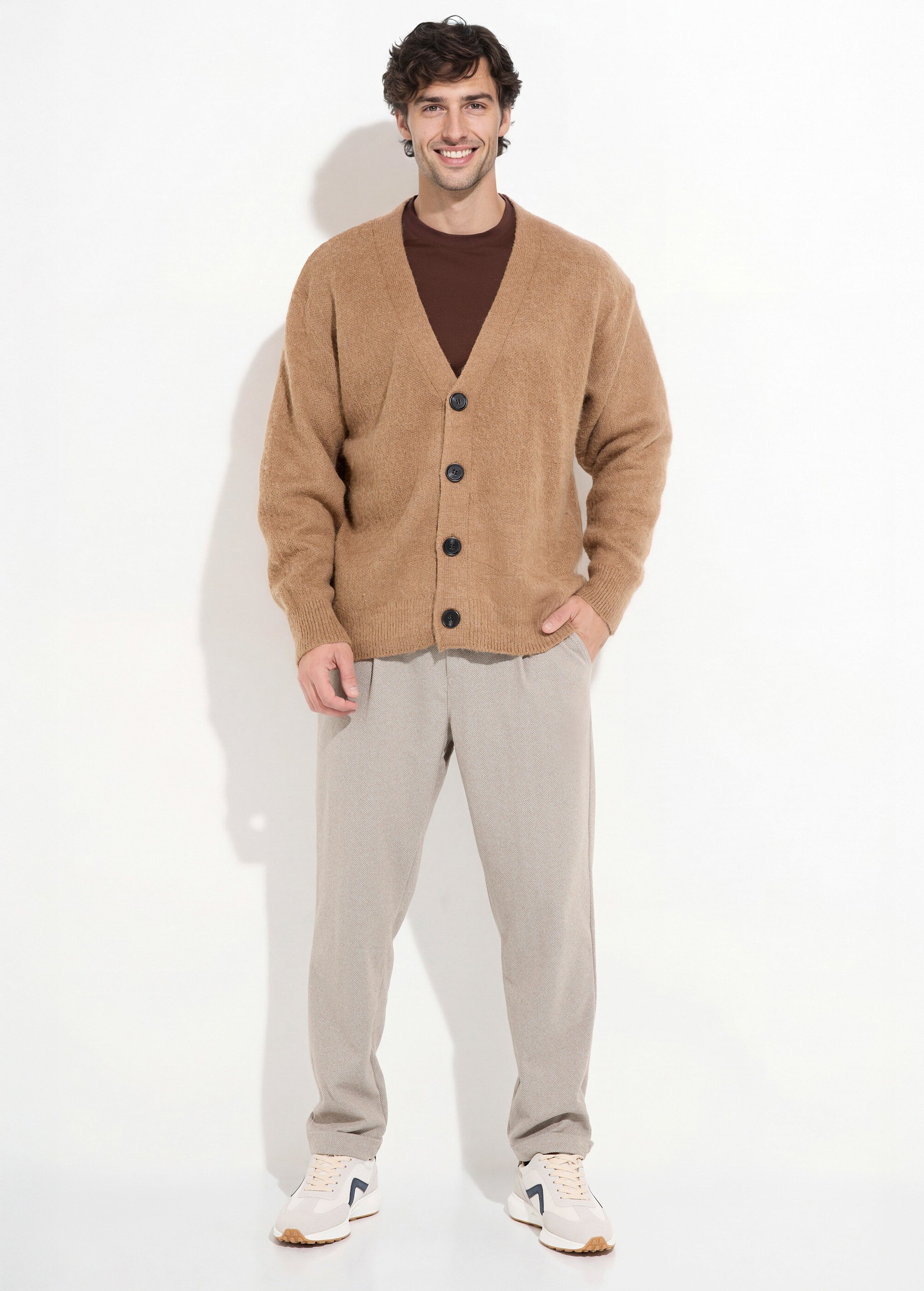 Gilet chaud en maille avec de la laine Homme Marron UNI6686 SF1