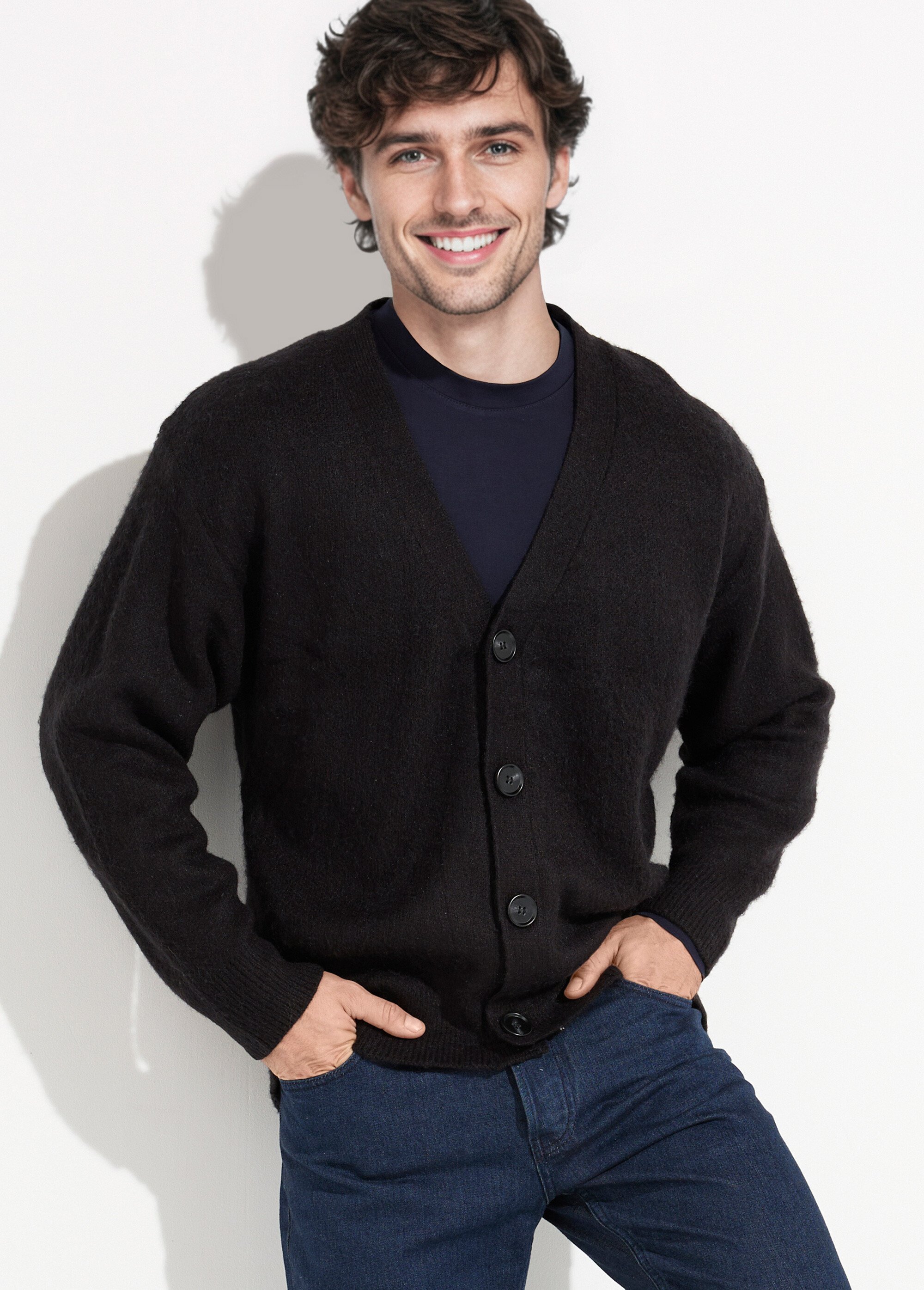 Gilet chaud en maille avec de la laine Homme Noir UNI6686 MV1