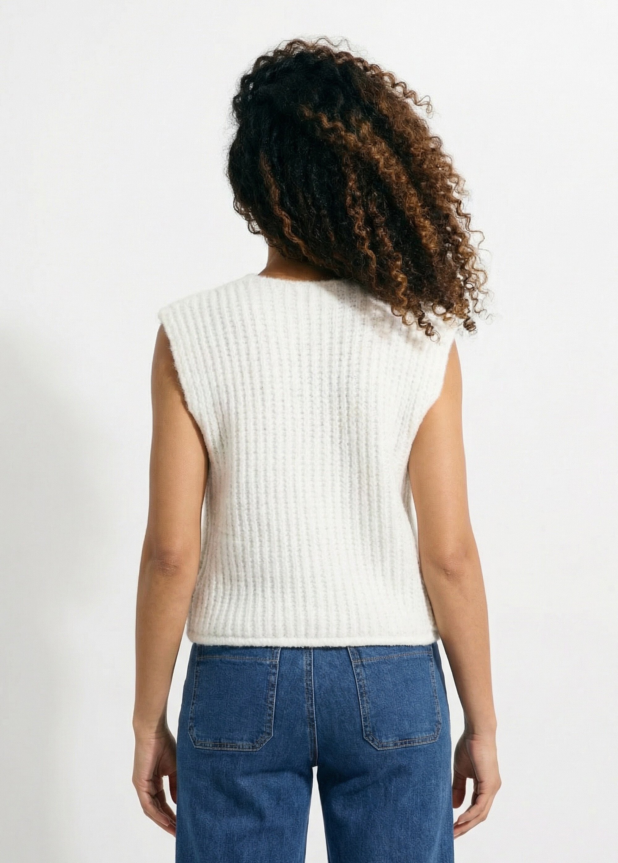 Gilet sans manches avec boutons bijoux Femme Blanc IA-AR1082 DO1